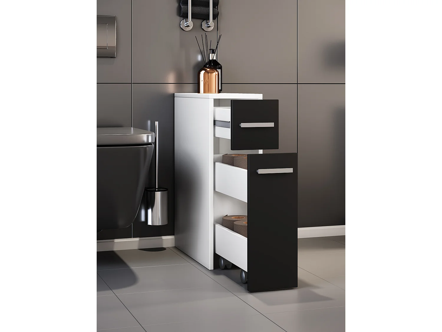 Bathroom furniture Midischrank Zalo White / Black H. 61 x W. 20 x D. 45 cm