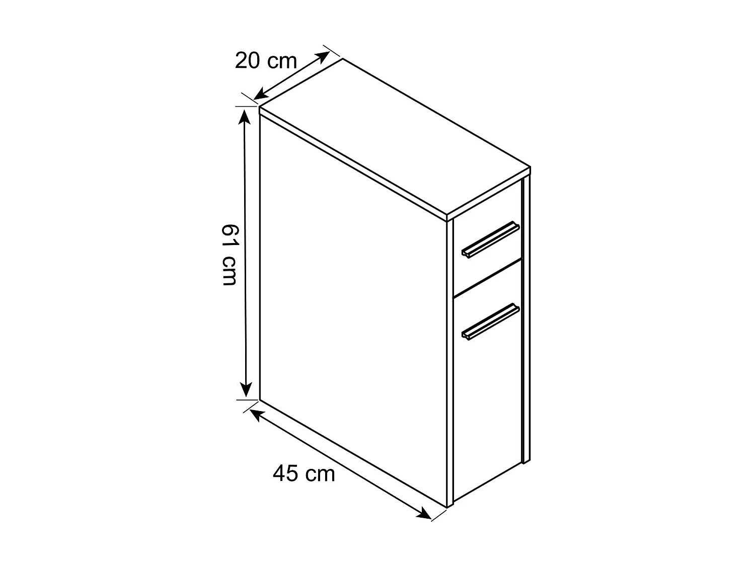 Bathroom furniture Midischrank Zalo White / Black H. 61 x W. 20 x D. 45 cm