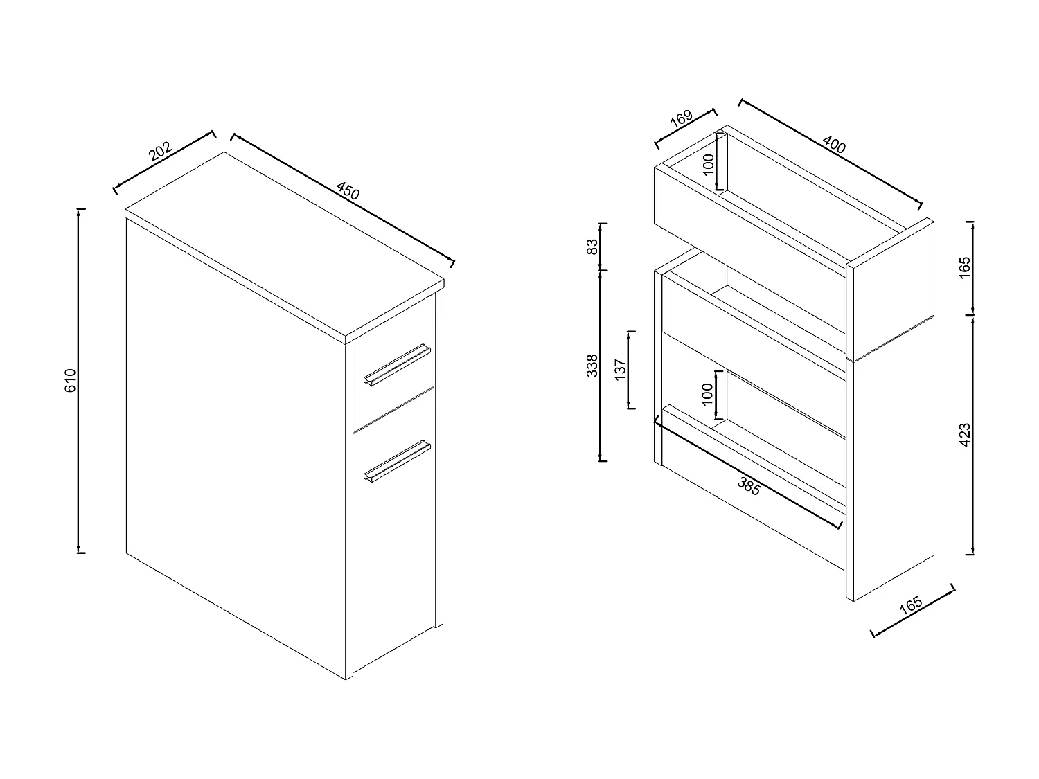 Bathroom furniture Midischrank Zalo White / Black H. 61 x W. 20 x D. 45 cm