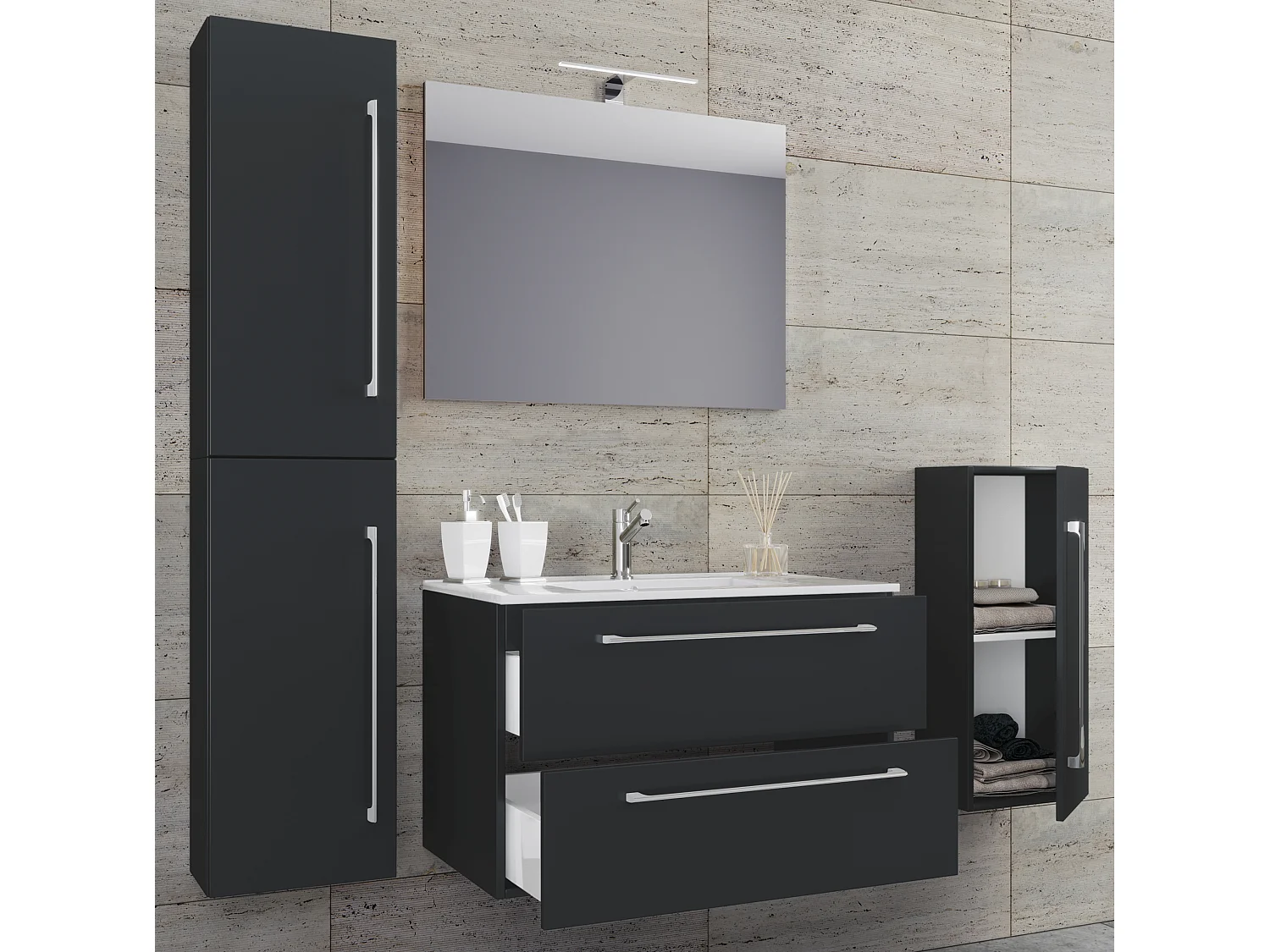 5-tlg. Waschplatz Waschtisch Badinos Schublade SP