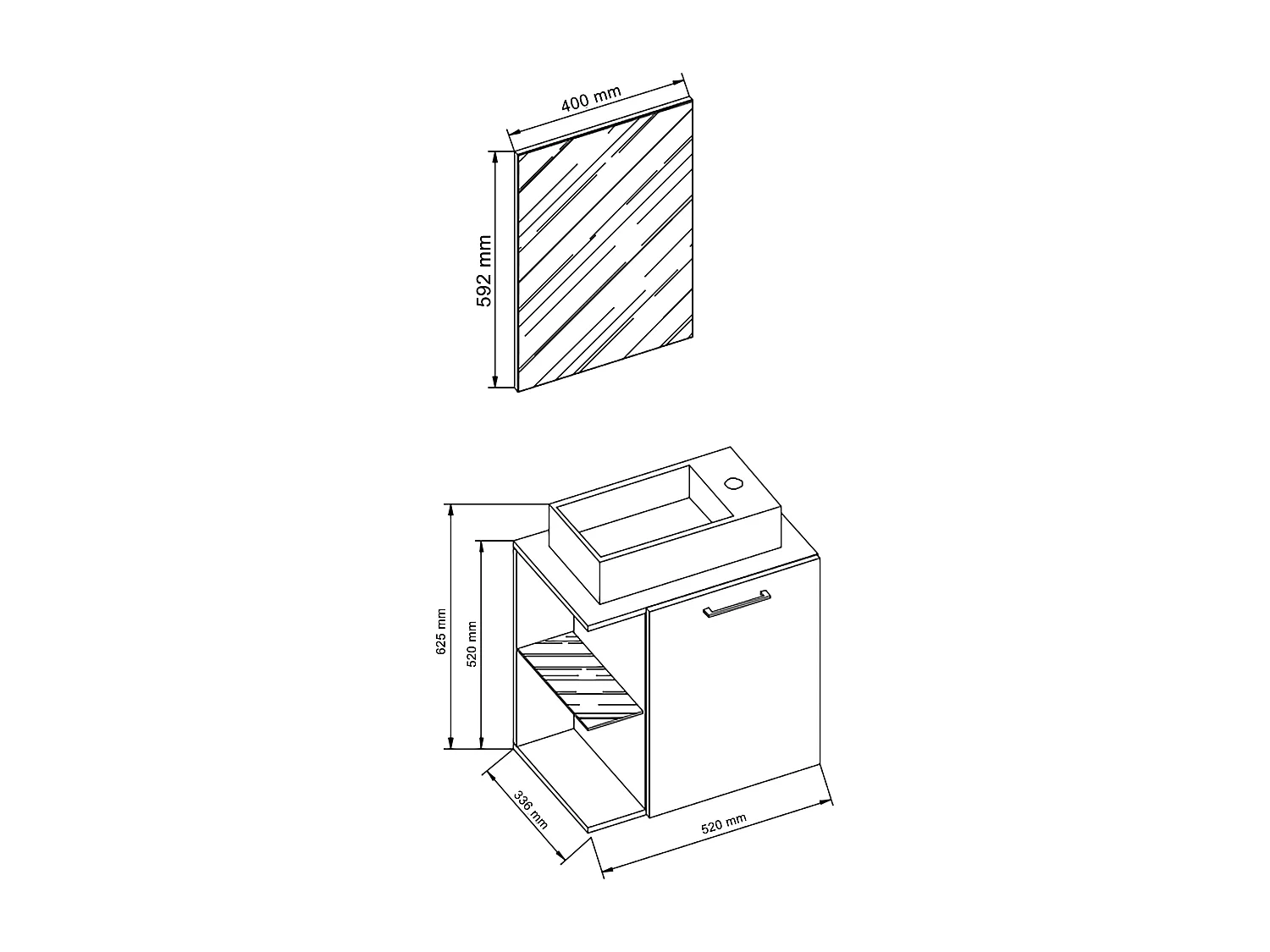 3 stuks wastafel Hausa spiegel zwart