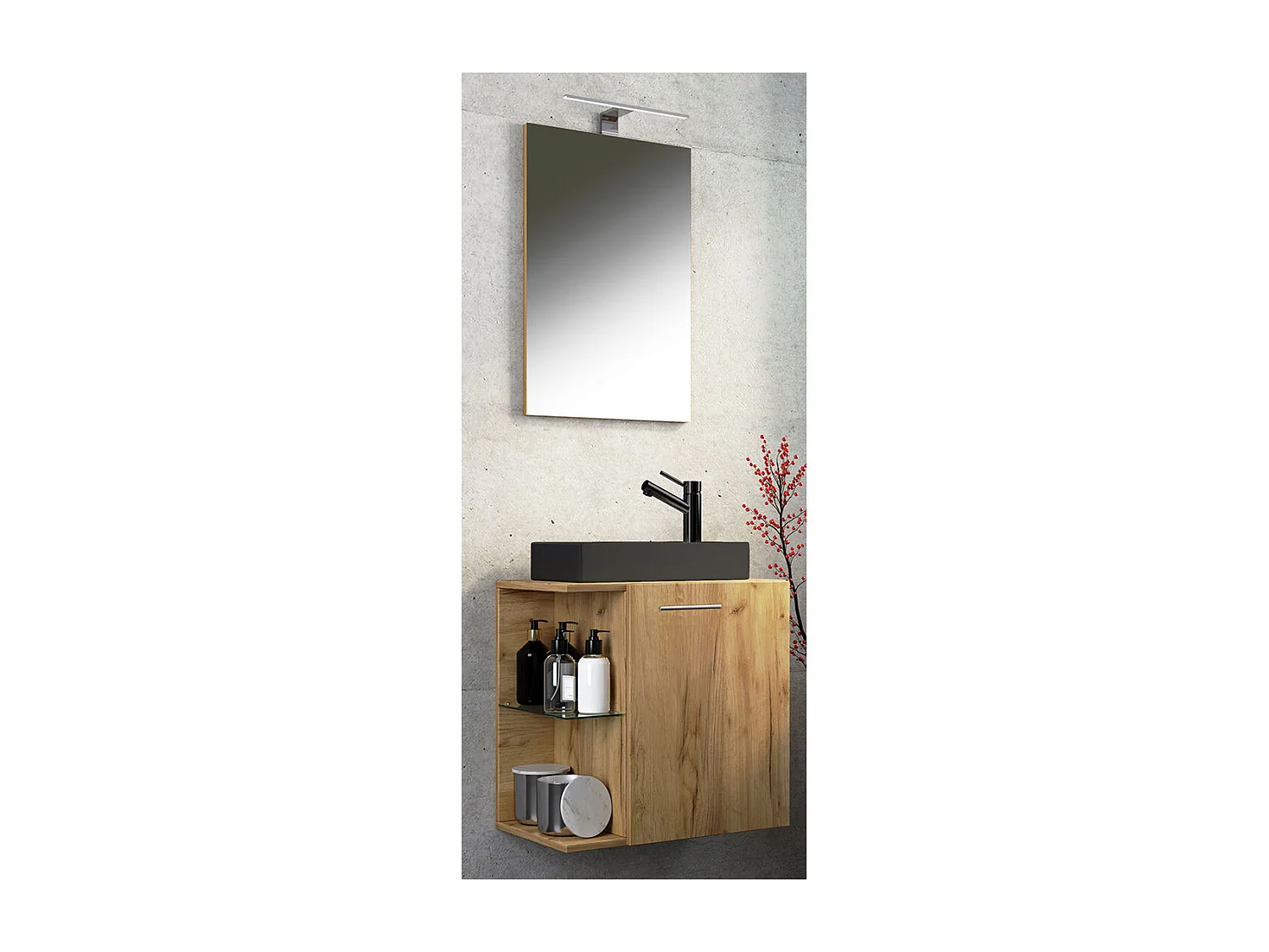 Conjunto VCM de 3 peças | Lavandaria para hóspedes WC | Banheiro | Lavatório com espelho | Conjunto de casas de banho – Hausa SP-BL (carvalho mel)