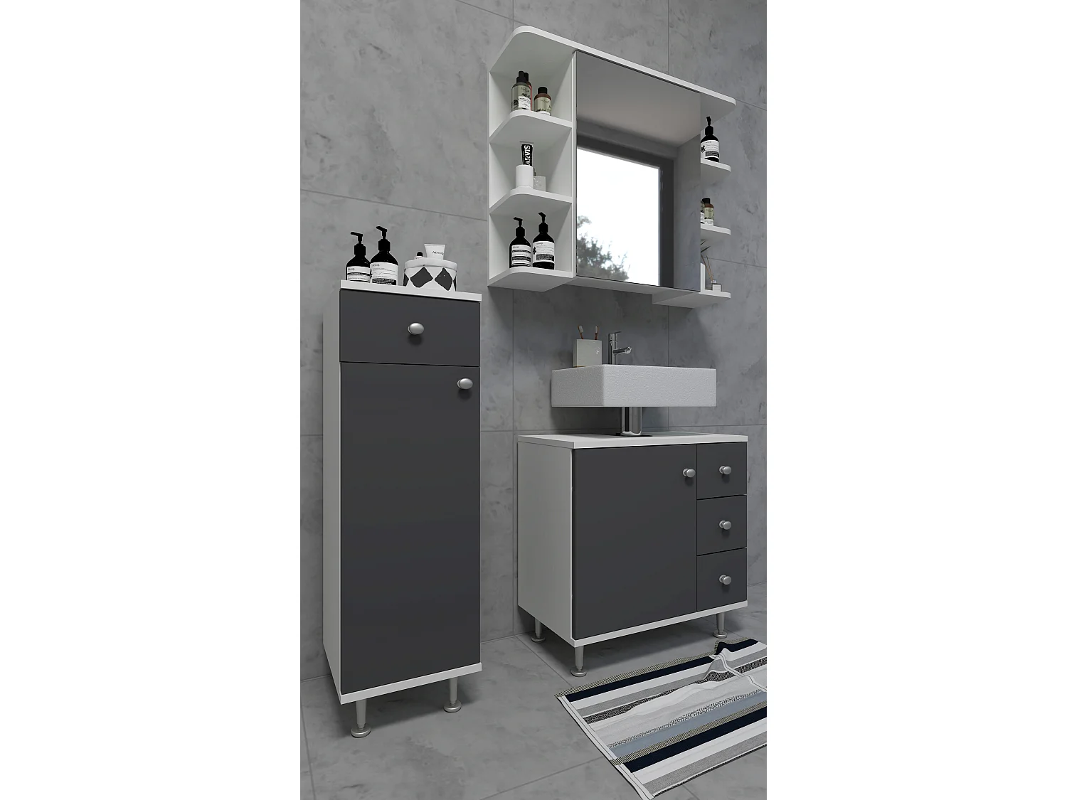 Bathroom furniture Midischrank Nilosi White / Anthracite H. 95 x W. 30 x D. 30 cm