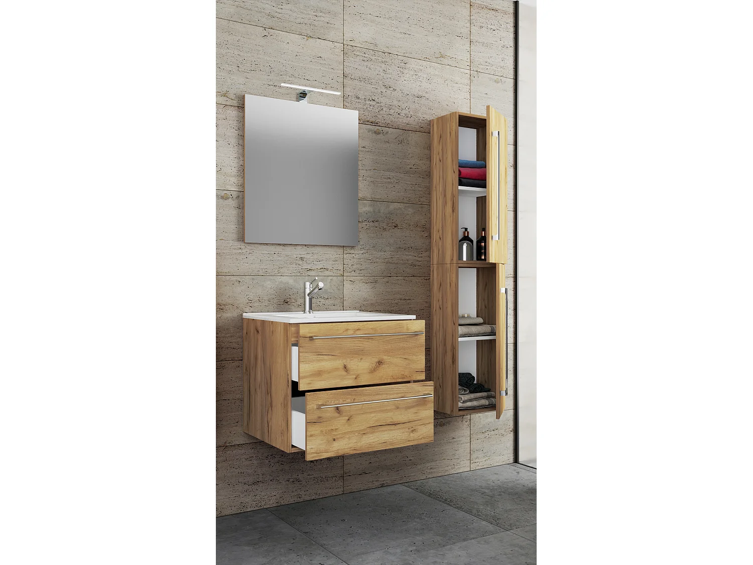 Bathroom furniture washbasin Badinos Honey oak H. 52 x W. 93 x D. 46 cm