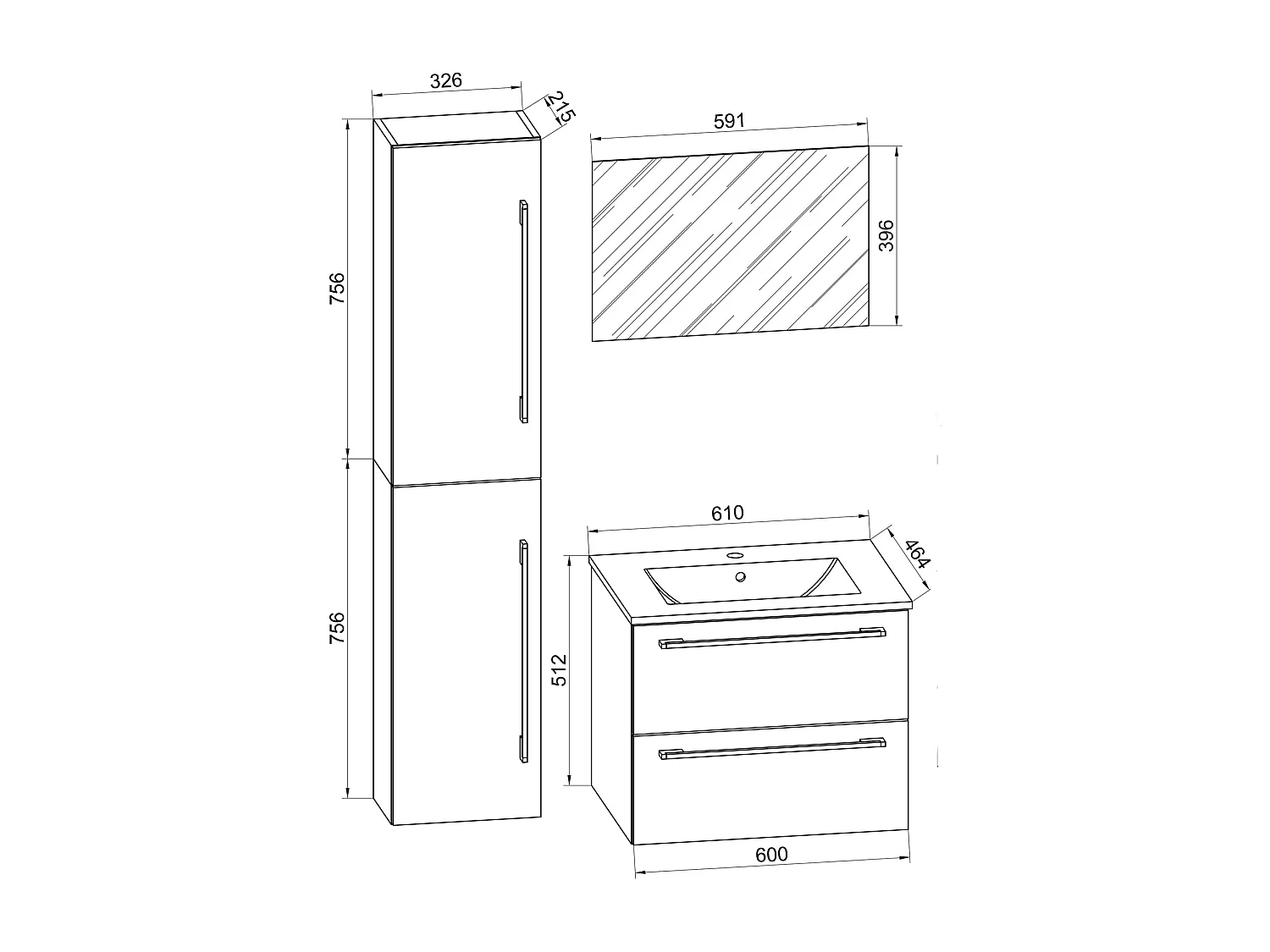 Bathroom furniture washbasin Badinos Honey oak H. 52 x W. 93 x D. 46 cm