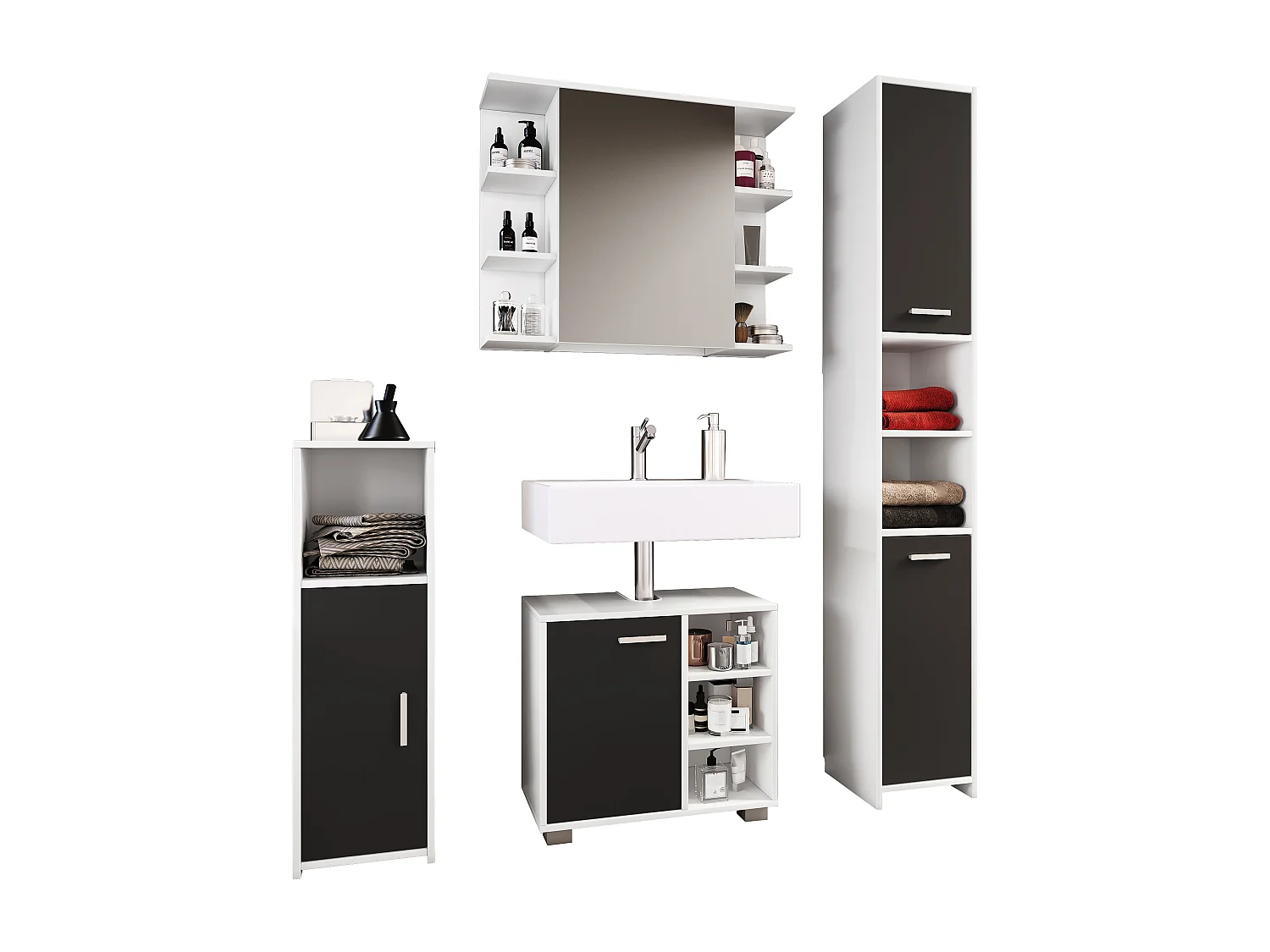 Bathroom furniture sets Zalo Black H. 180 x W. 140 x D. 30 cm