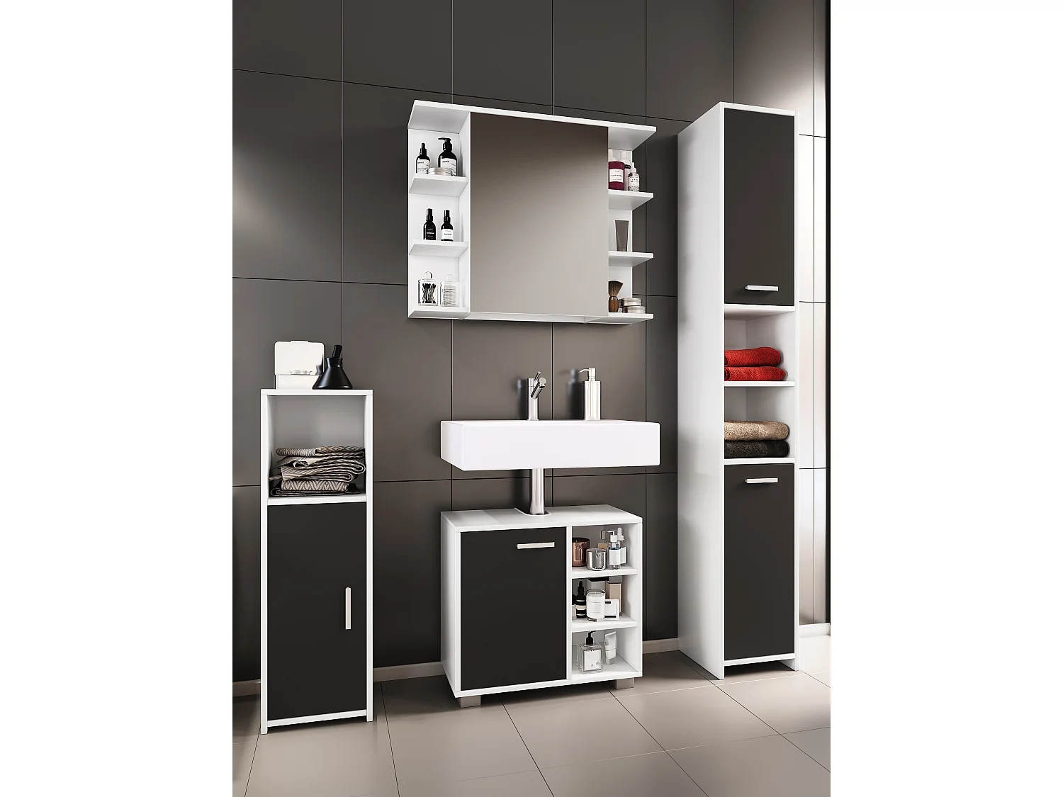 Bathroom furniture sets Zalo Black H. 180 x W. 140 x D. 30 cm