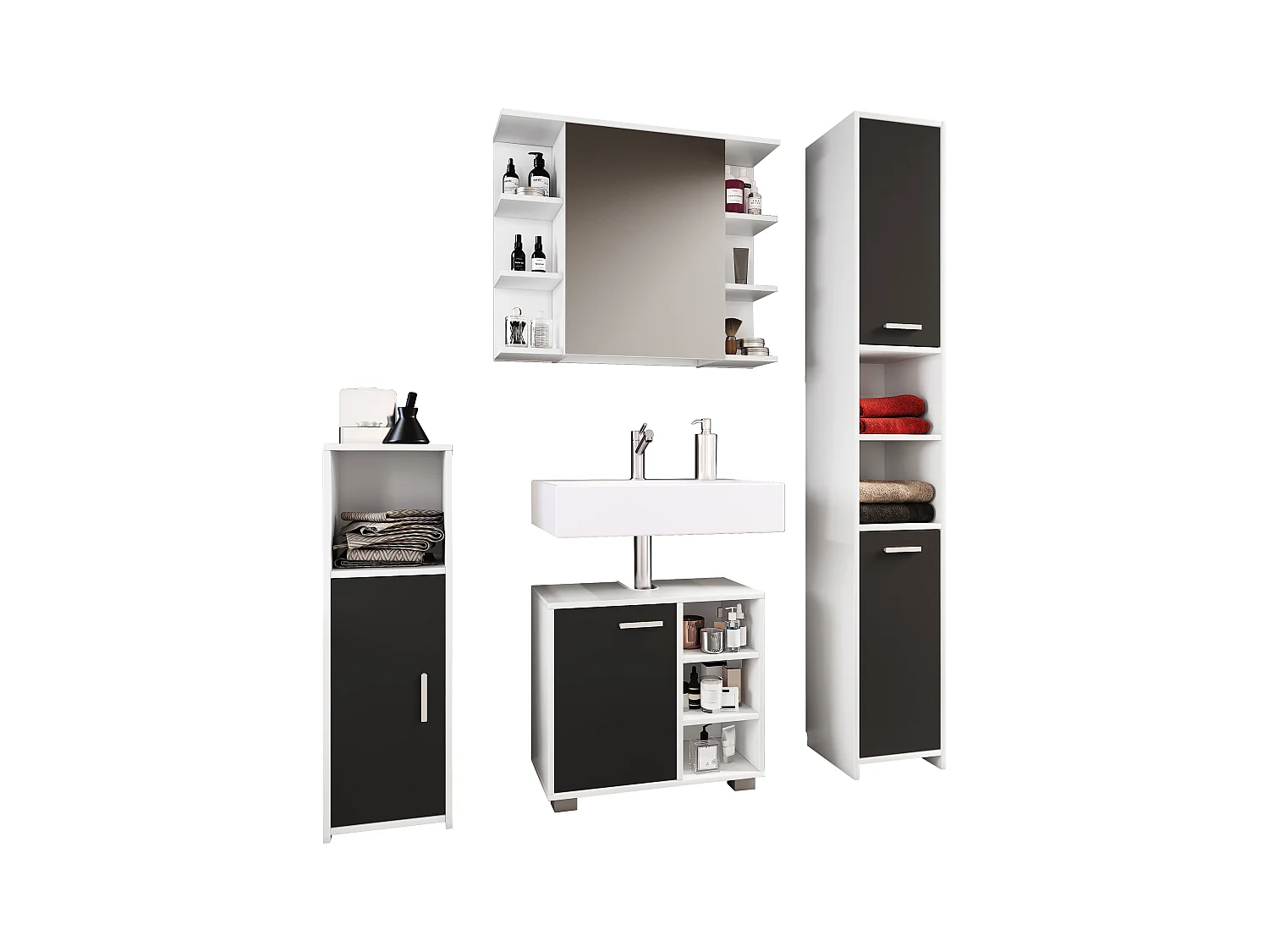 Bathroom furniture sets Zalo Black H. 180 x W. 140 x D. 30 cm