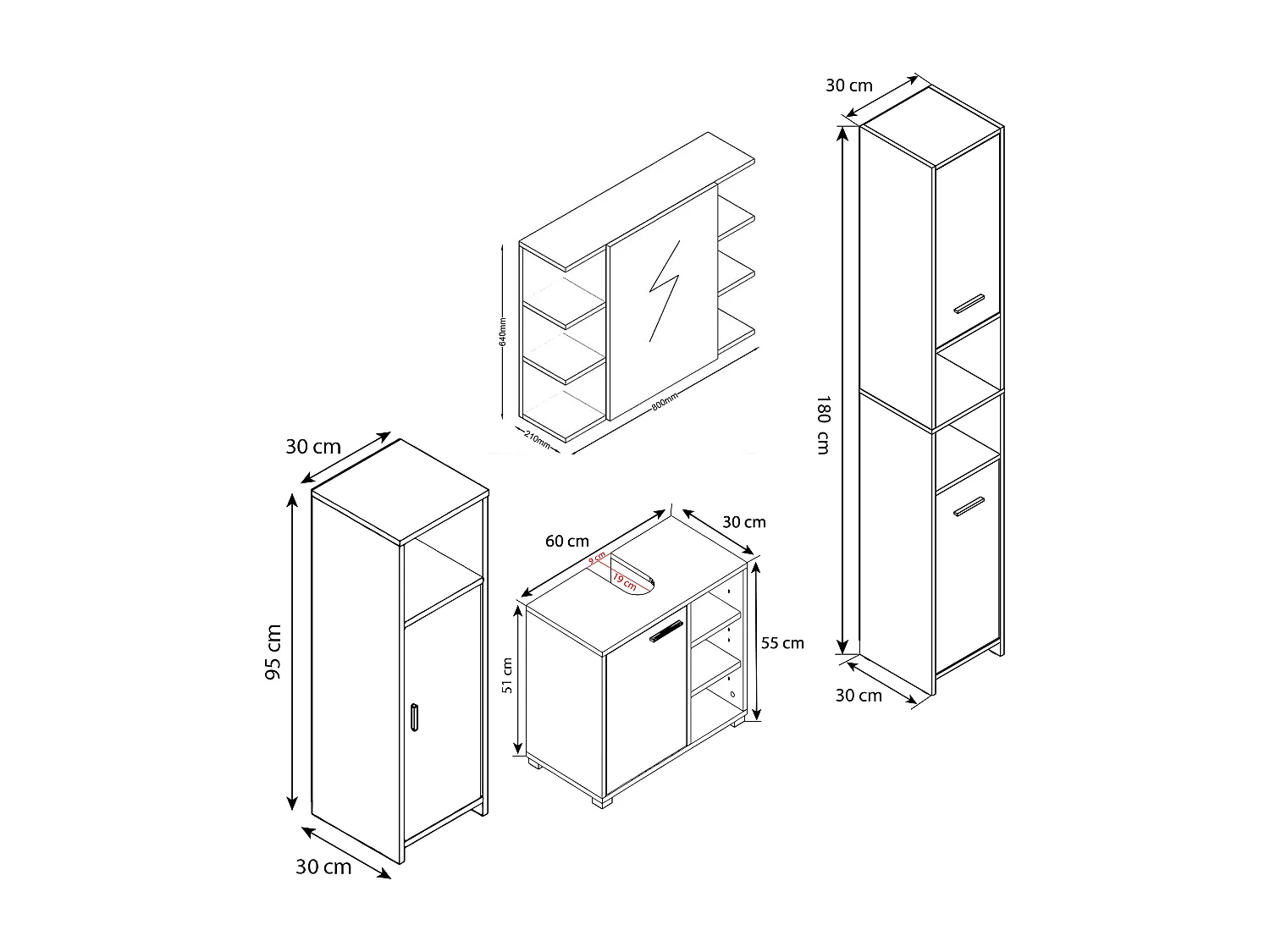 4 pz. set completo di mobili da bagno Zalo I
