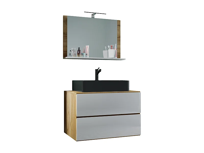 Bathroom furniture washbasin Lendas Honey oak / White H. 124 x W. 80 x D. 52 cm