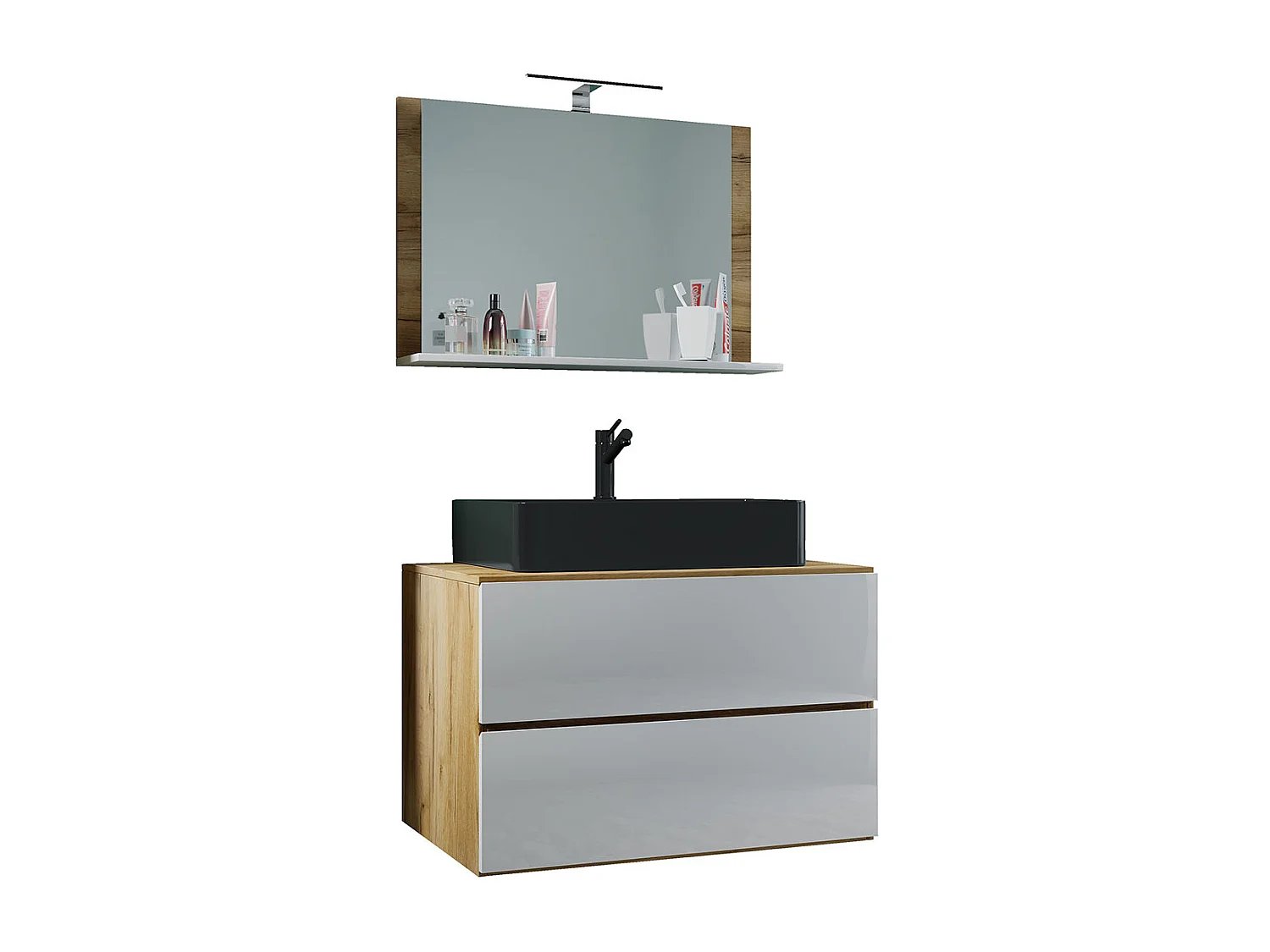 Bathroom furniture washbasin Lendas Honey oak / White H. 124 x W. 80 x D. 52 cm