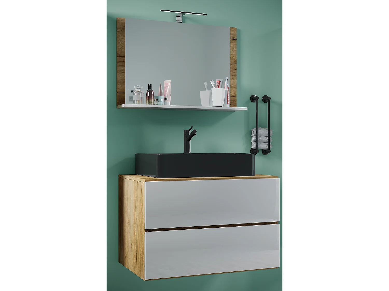 Bathroom furniture washbasin Lendas Honey oak / White H. 124 x W. 80 x D. 52 cm