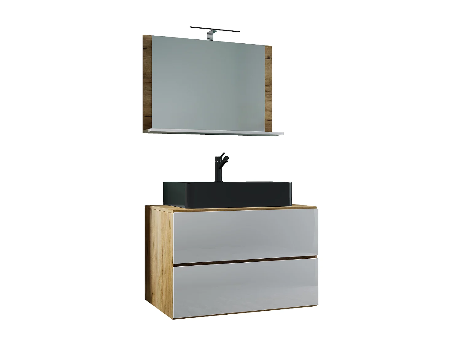 Bathroom furniture washbasin Lendas Honey oak / White H. 124 x W. 80 x D. 52 cm