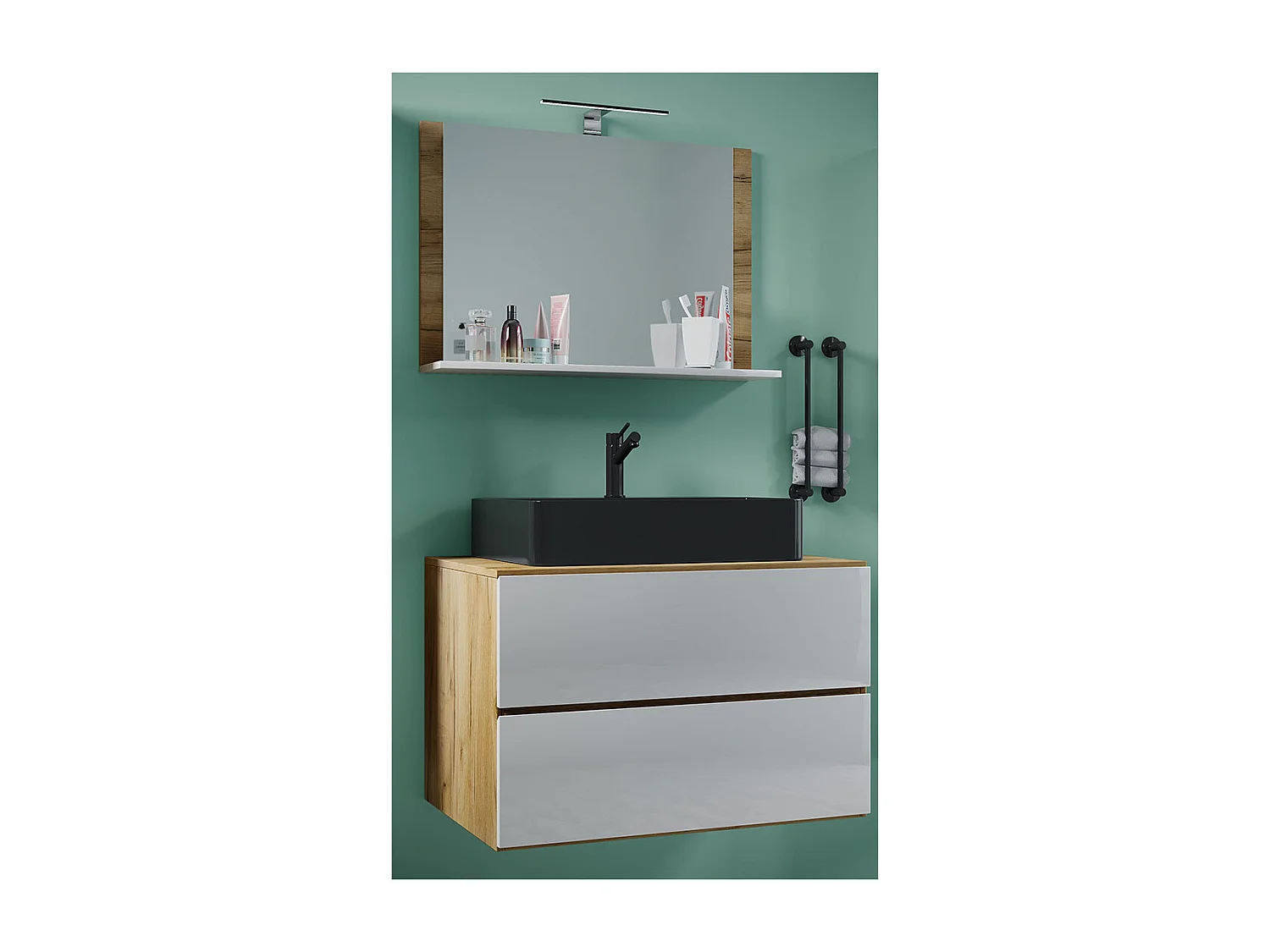 Lavabo per mobili da bagno Lendas Rovere al miele / Bianco A. 124 x L. 80 x P. 52 cm