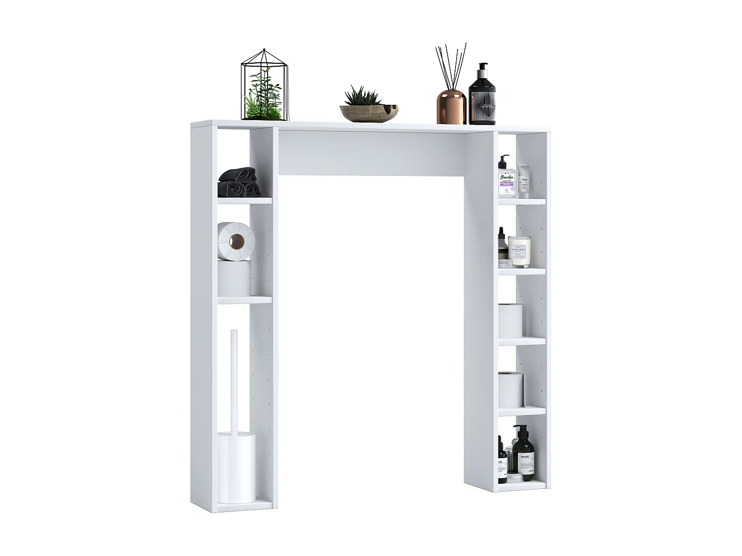 Prateleira de parede de madeira VCM | Prateleira de suporte | Superestrutura WC | Dimensões: A. 100 x L. 98 x P. 18 cm | 8 compartimentos - Tinoli M (branco)