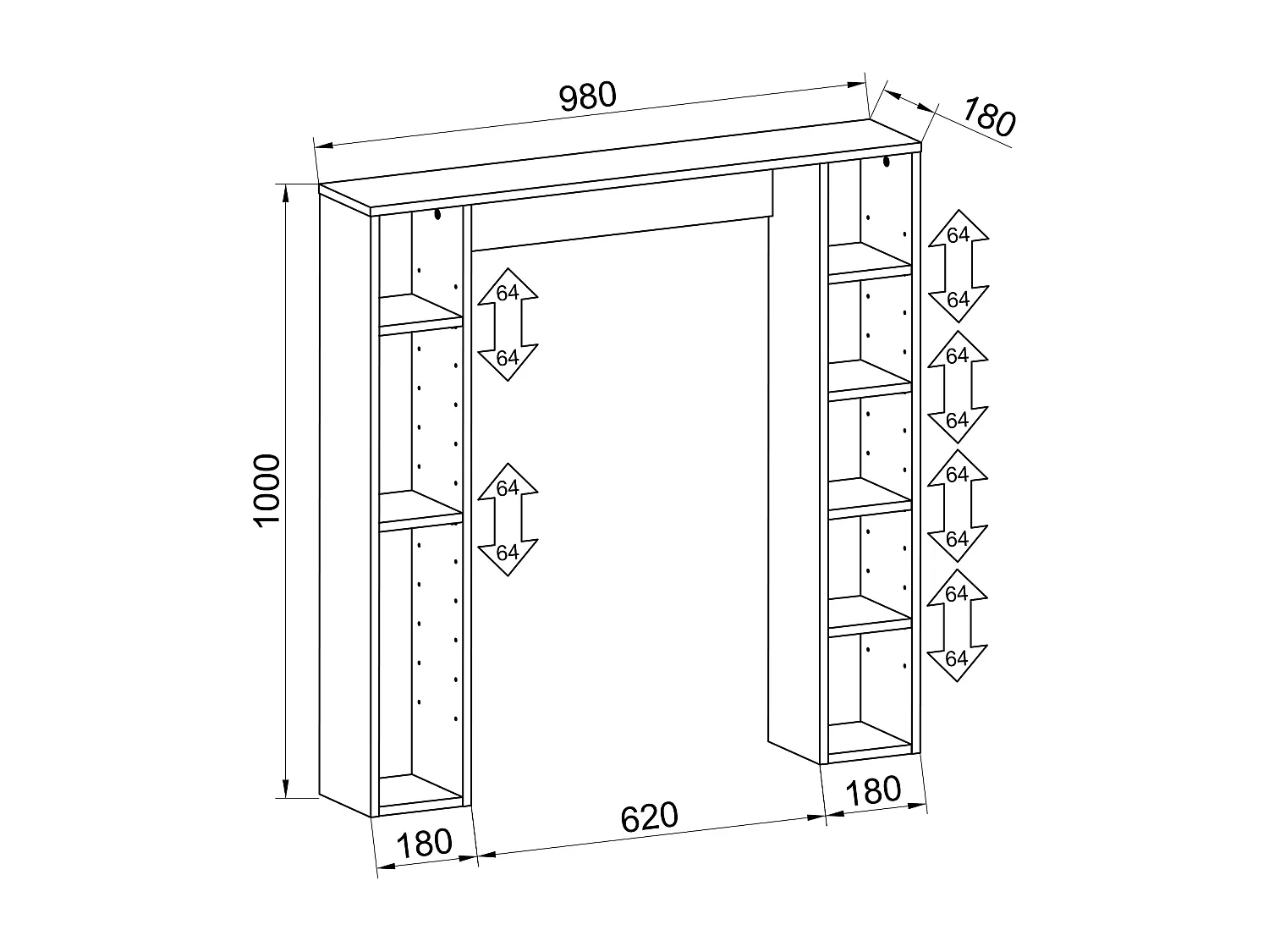 Prateleira de parede de madeira VCM | Prateleira de suporte | Superestrutura WC | Dimensões: A. 100 x L. 98 x P. 18 cm | 8 compartimentos - Tinoli M (branco)