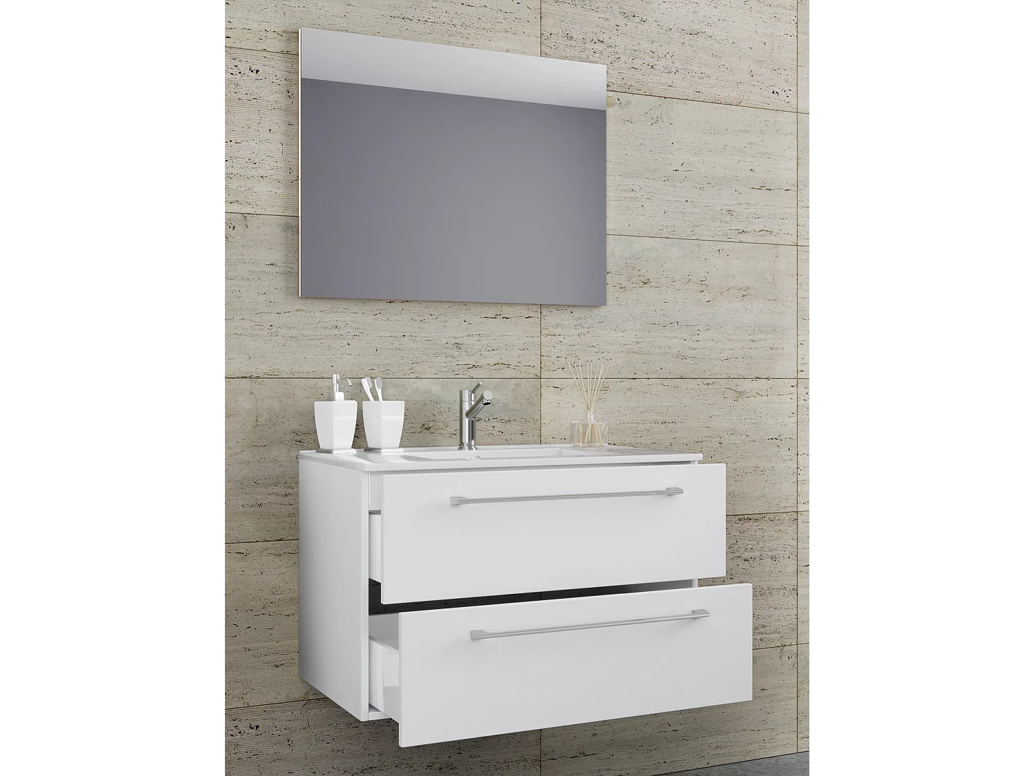 Bathroom furniture washbasin Badinos White H. 92 x W. 80 x D. 46 cm