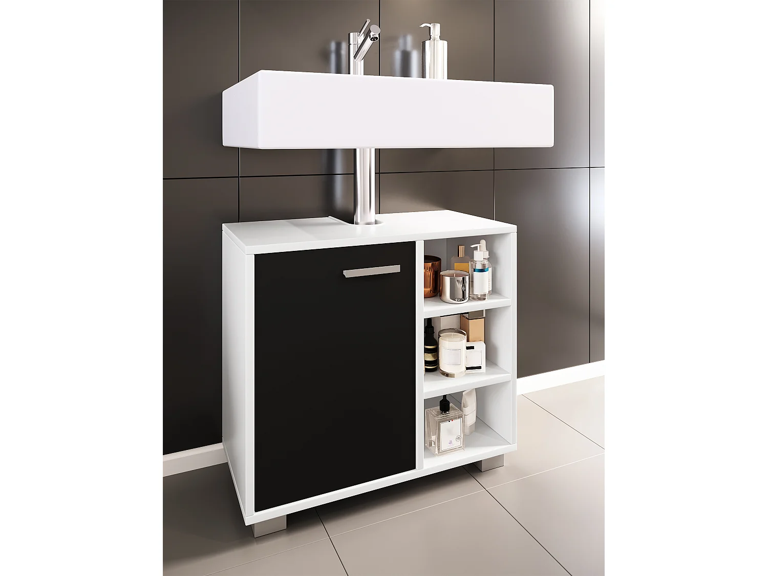 Bathroom furniture washbasin cabinet Zalo White / Black H. 55 x W. 60 x D. 30 cm