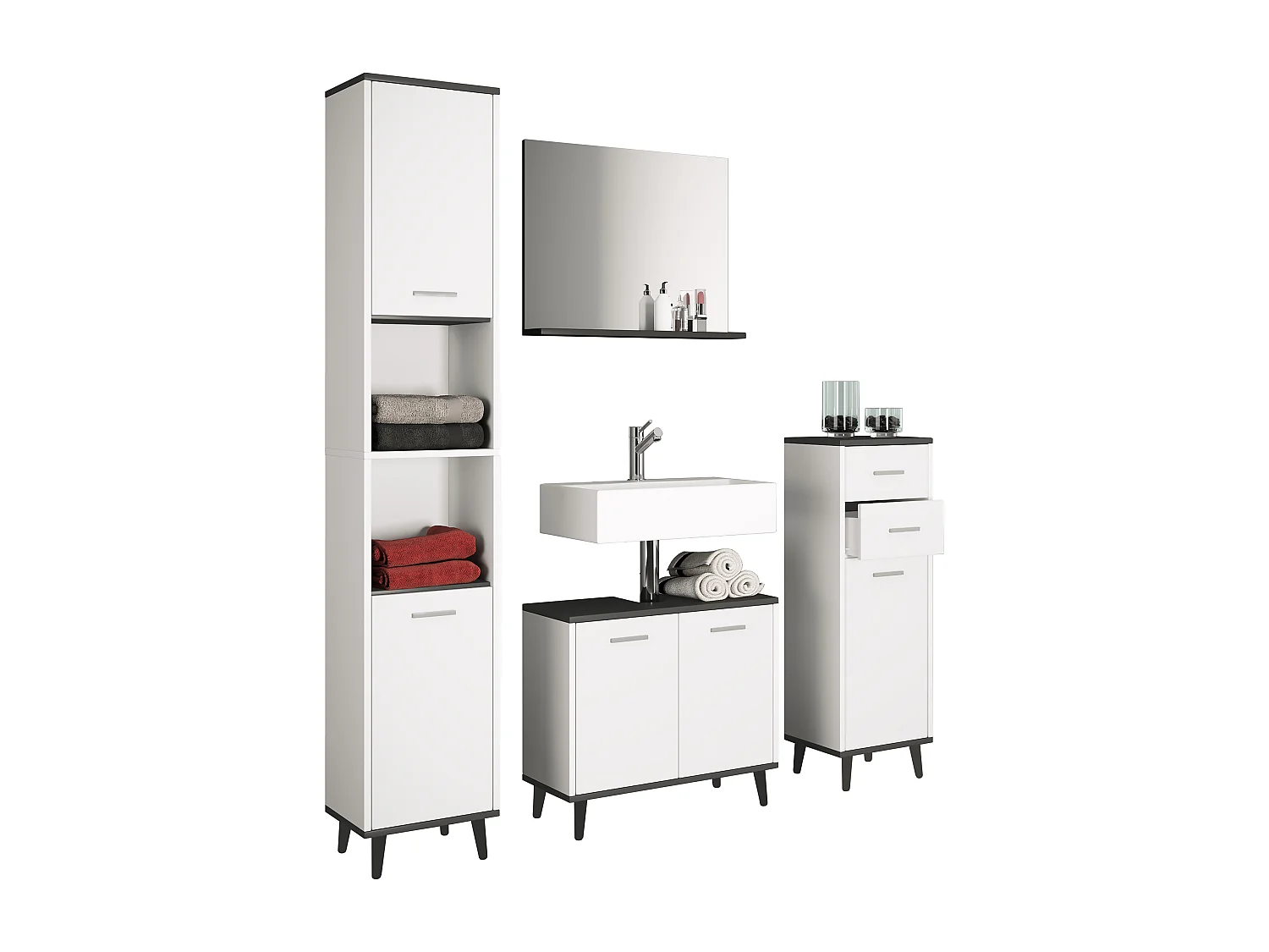 Bathroom furniture high cabinet Landos White / Anthracite H. 181 x W. 32 x D. 28 cm