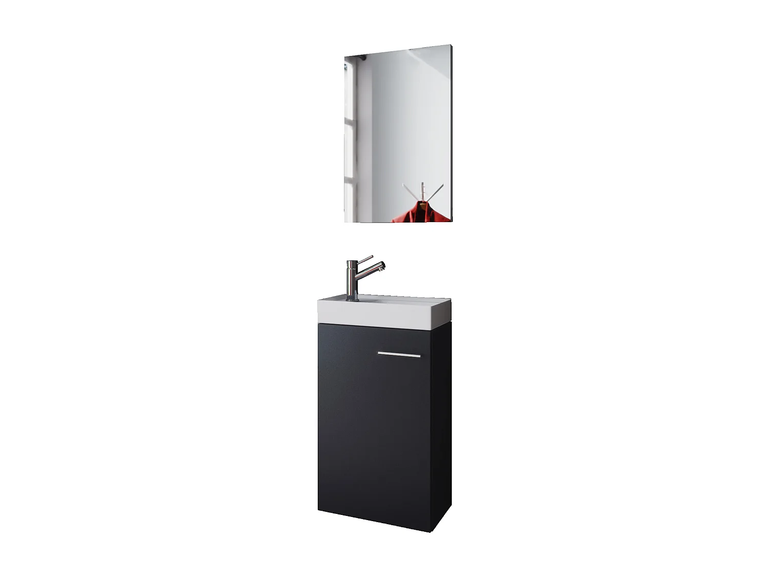 Conjunto de 3 peças VCM | Lavatório para WC de visitas | Dimensões aprox. h. 128 x l. 41 x p. 22 | Pega em elegante pega de corrimão | Lavatório - Garla (preto)