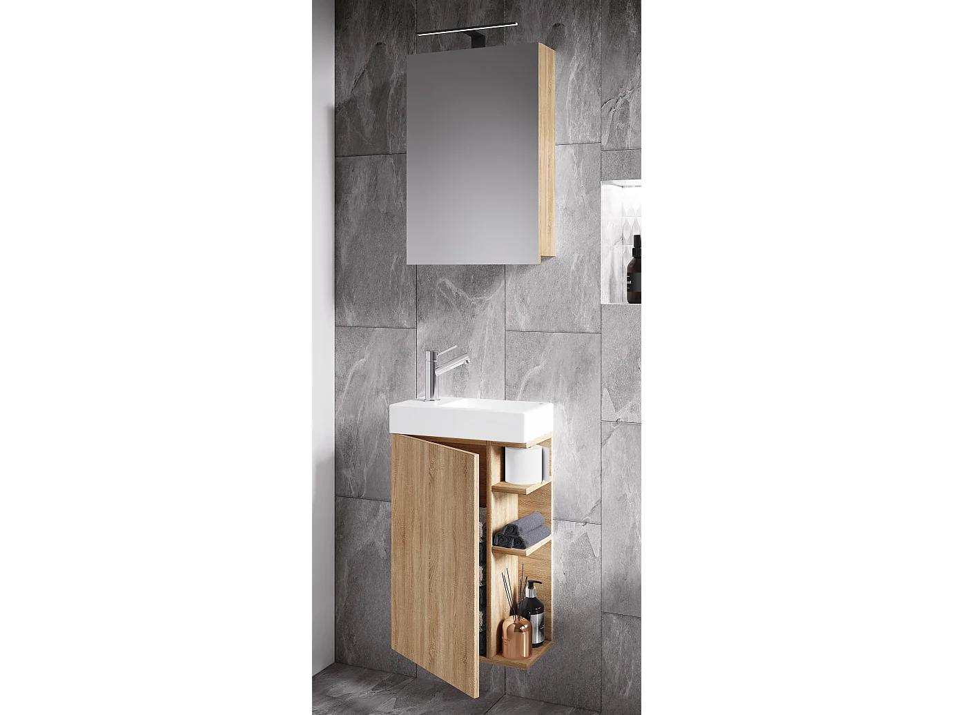 2-tlg Gäste WC Bad Waschtisch Lumia Spiegelschrank