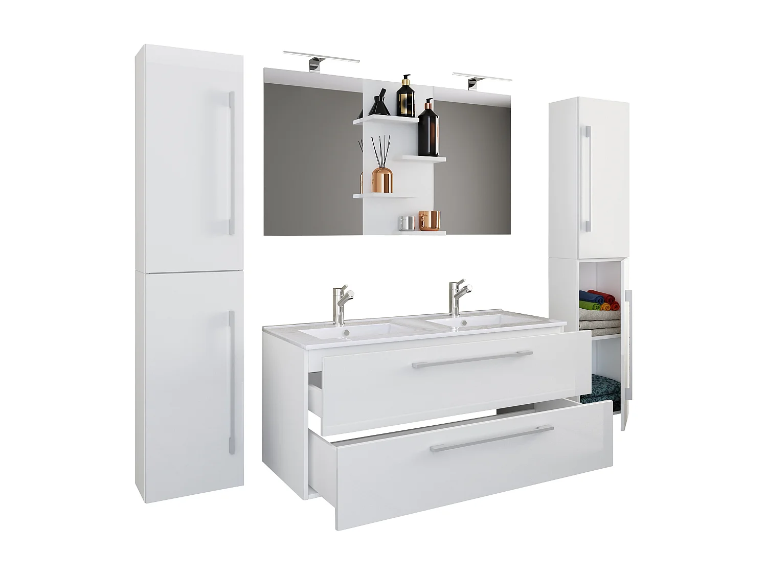 Bathroom furniture washbasin Budasi White H. 150 x W. 177 x D. 46 cm