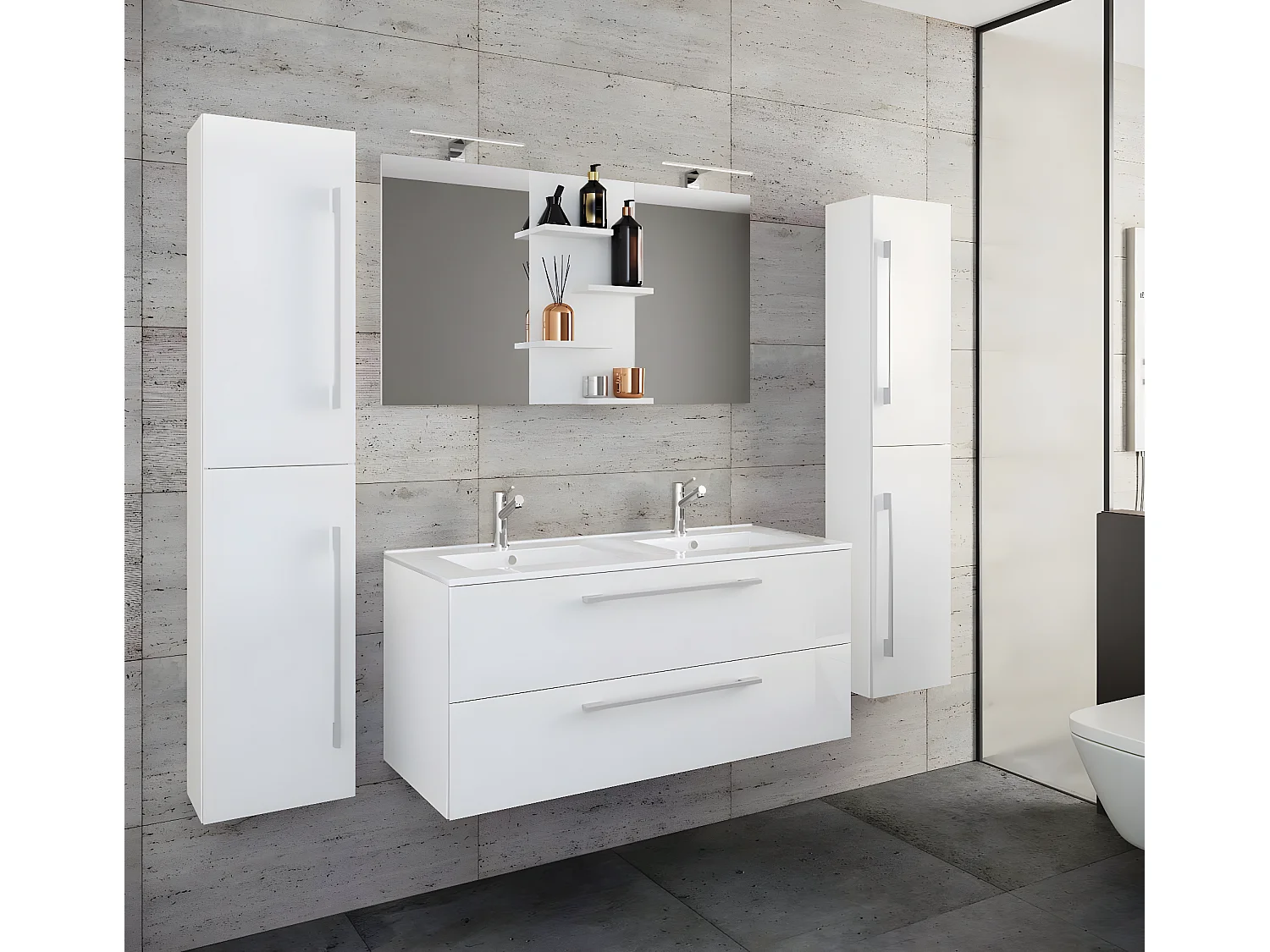 Bathroom furniture washbasin Budasi White H. 150 x W. 177 x D. 46 cm