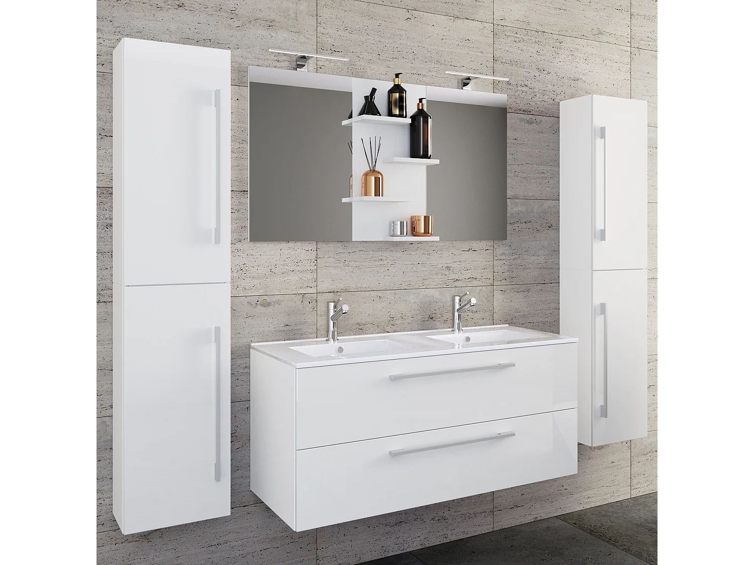 Bathroom furniture washbasin Budasi White H. 150 x W. 177 x D. 46 cm