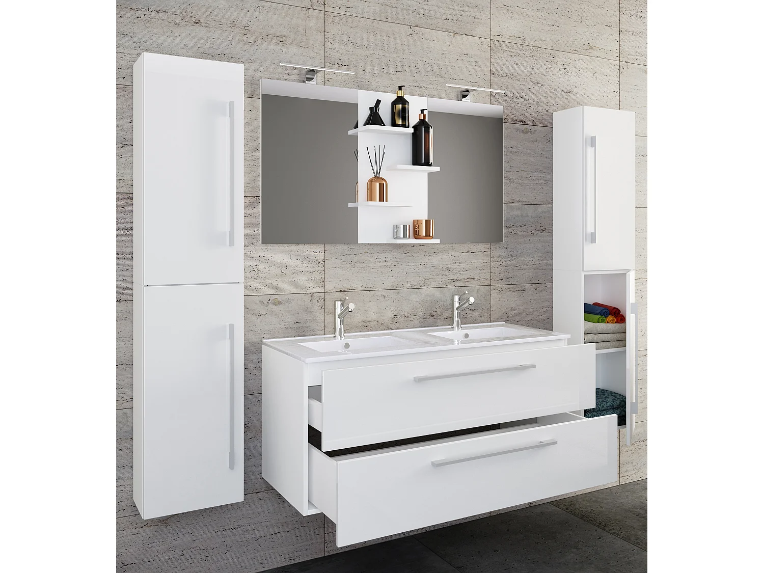 Bathroom furniture washbasin Budasi White H. 150 x W. 177 x D. 46 cm
