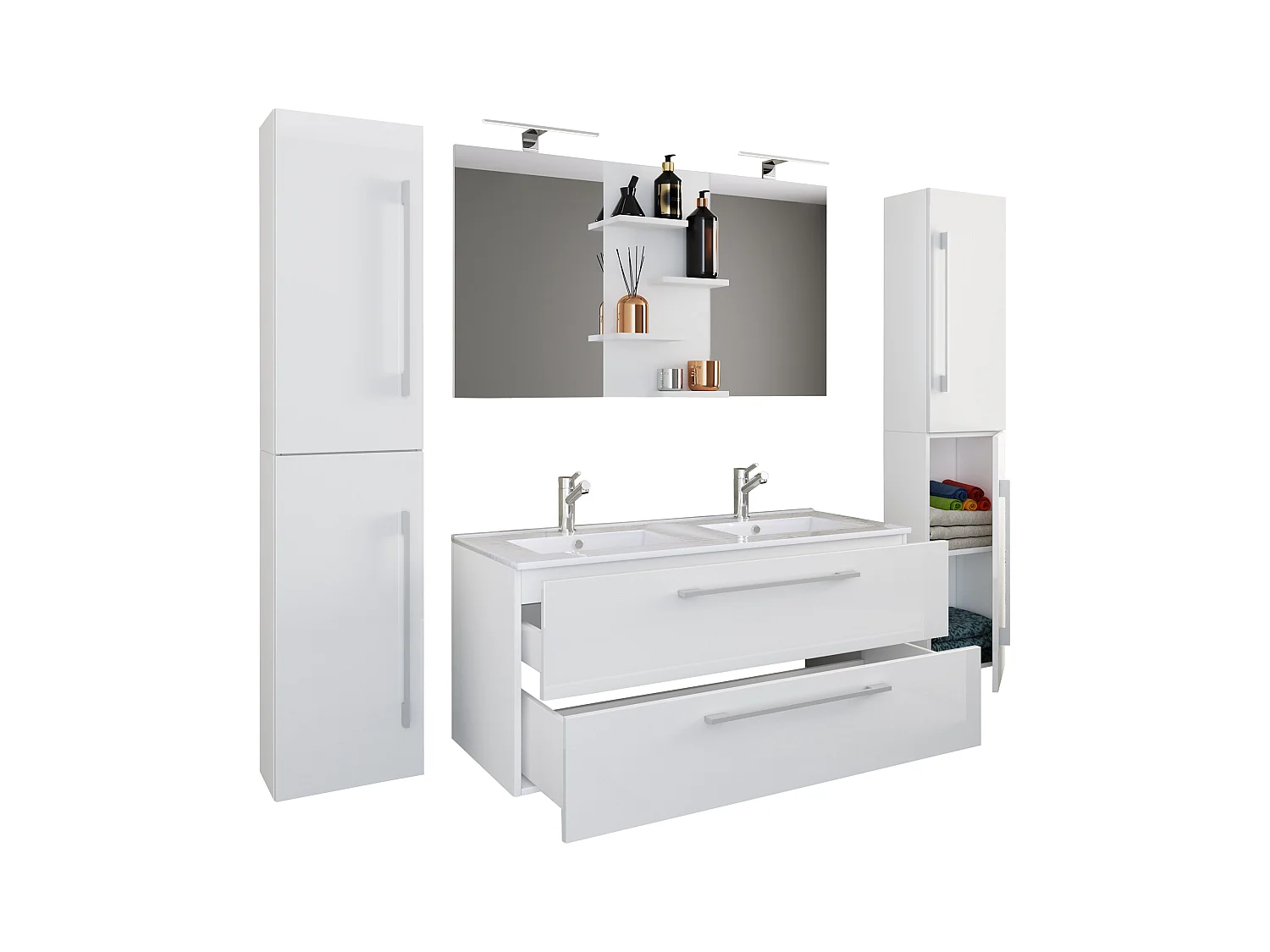 Bathroom furniture washbasin Budasi White H. 150 x W. 177 x D. 46 cm