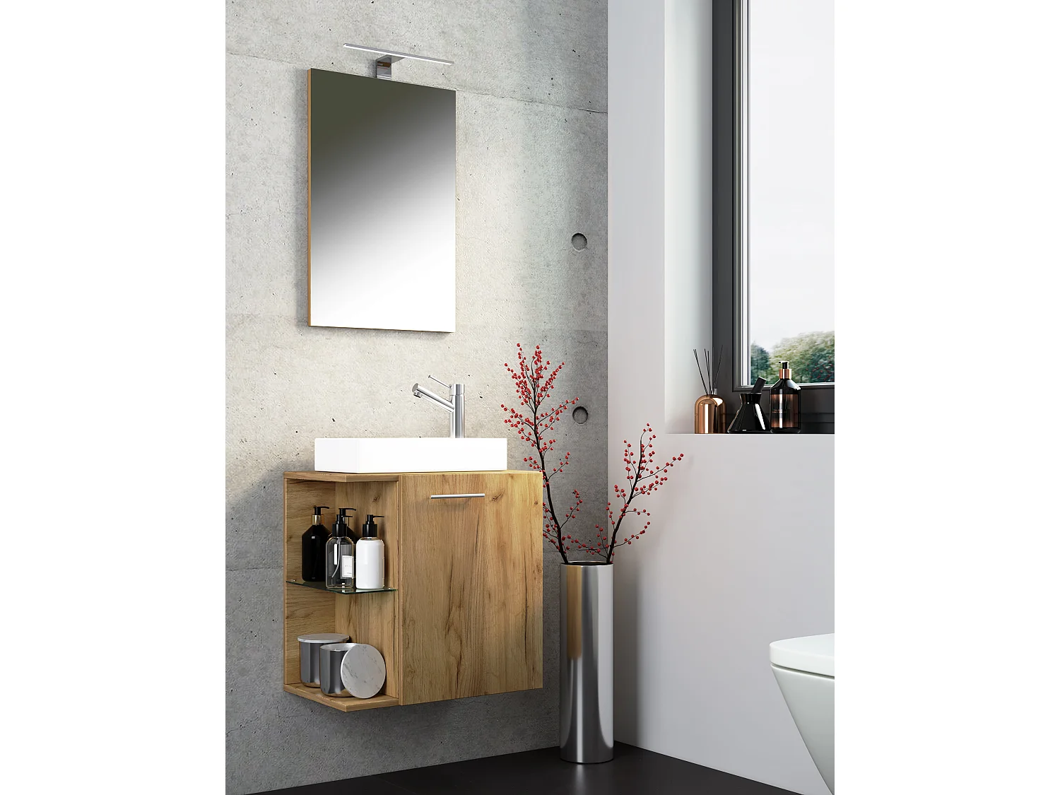 VCM conjunto de 3 peças | Lavandaria para hóspedes WC | Banheiro | Lavatório | Conjunto de casas de banho - Hausa SP (carvalho mel)