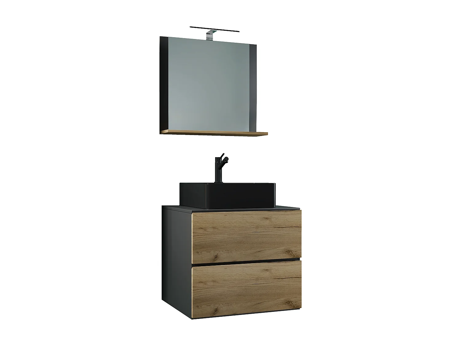 Bathroom furniture washbasin Lendas Anthracite / honey oak H. 124 x W. 60 x D. 52 cm
