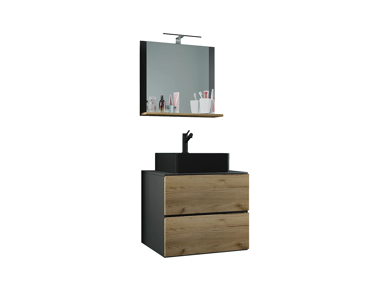 Bathroom furniture washbasin Lendas Anthracite / honey oak H. 124 x W. 60 x D. 52 cm