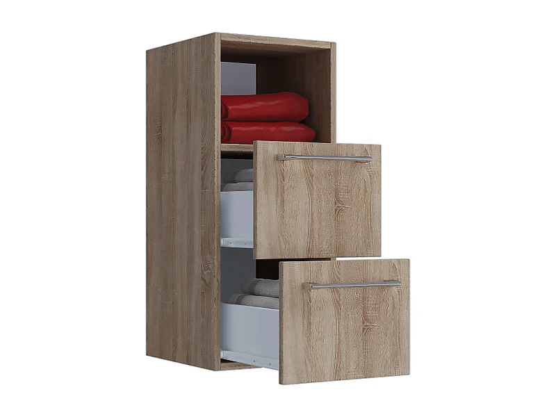 Prateleira de parede de madeira VCM | Midischrank | Dimensões: A. 76 x L. 33 x P. 37 cm | 2 gavetas e 1 compartimento aberto - Badinos S (carvalho Sonoma (Sägerau))