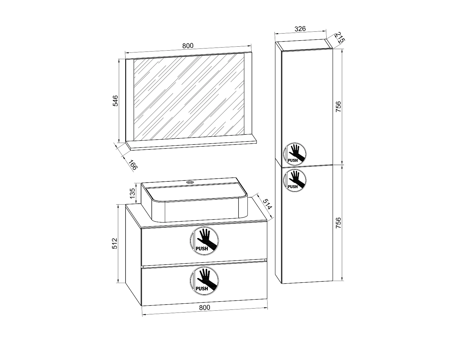 Bathroom furniture washbasin Lendas Anthracite / honey oak H. 150 x W. 114 x D. 52 cm