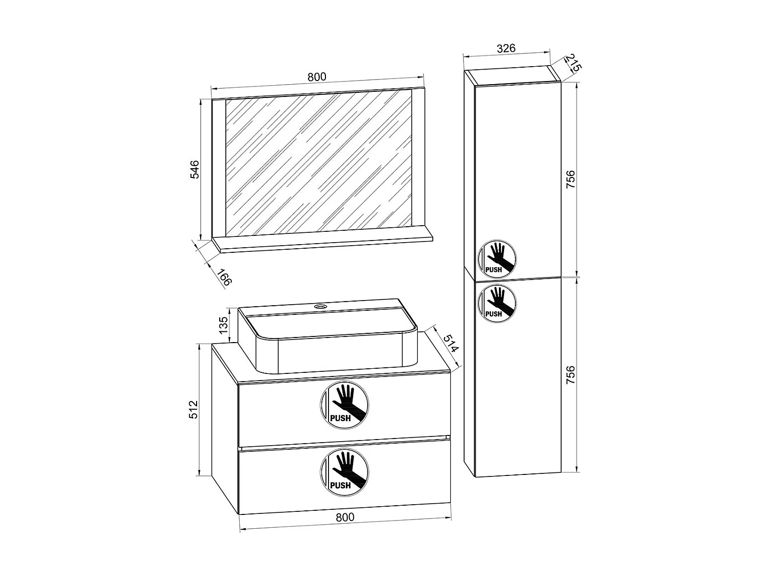 Bathroom furniture washbasin Lendas White H. 150 x W. 114 x D. 52 cm