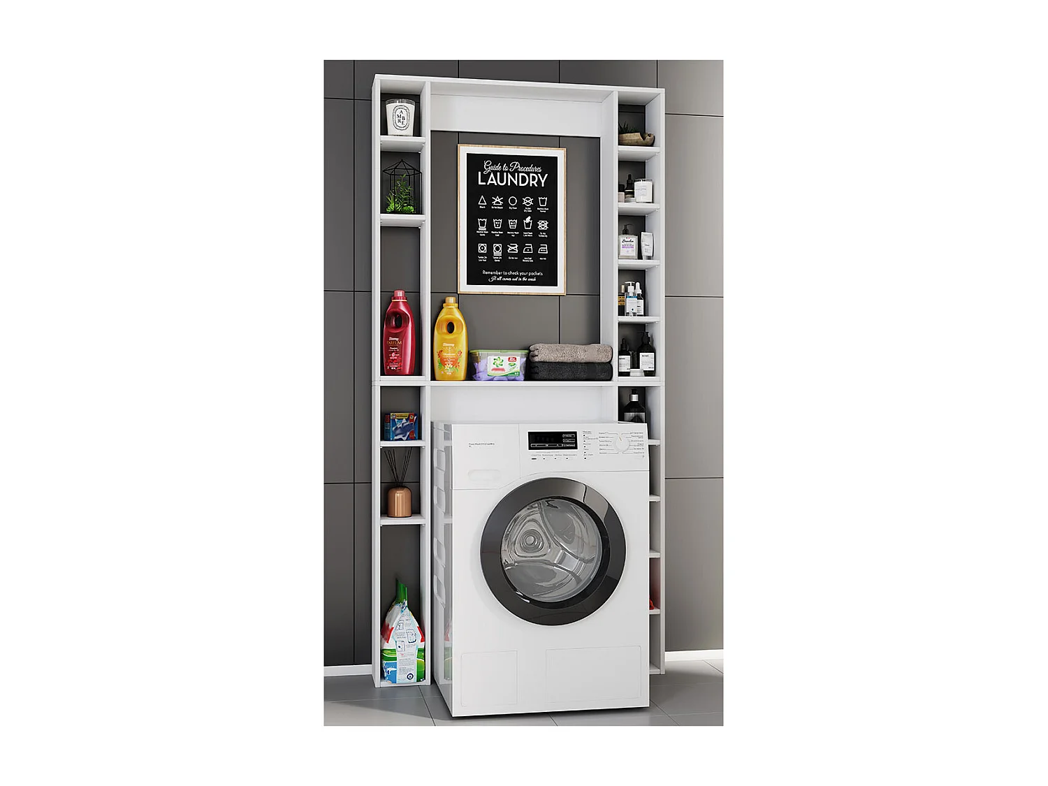 Bathroom furniture washing machine cabinet Tinoli white H. 200 x W. 98 x D. 18 cm