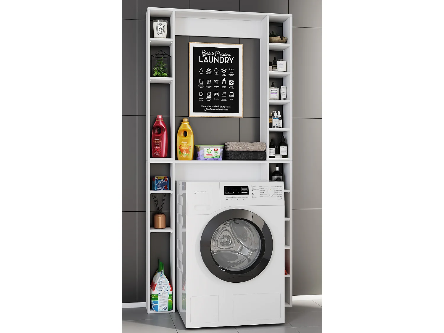 Bathroom furniture washing machine cabinet Tinoli white H. 200 x W. 98 x D. 18 cm