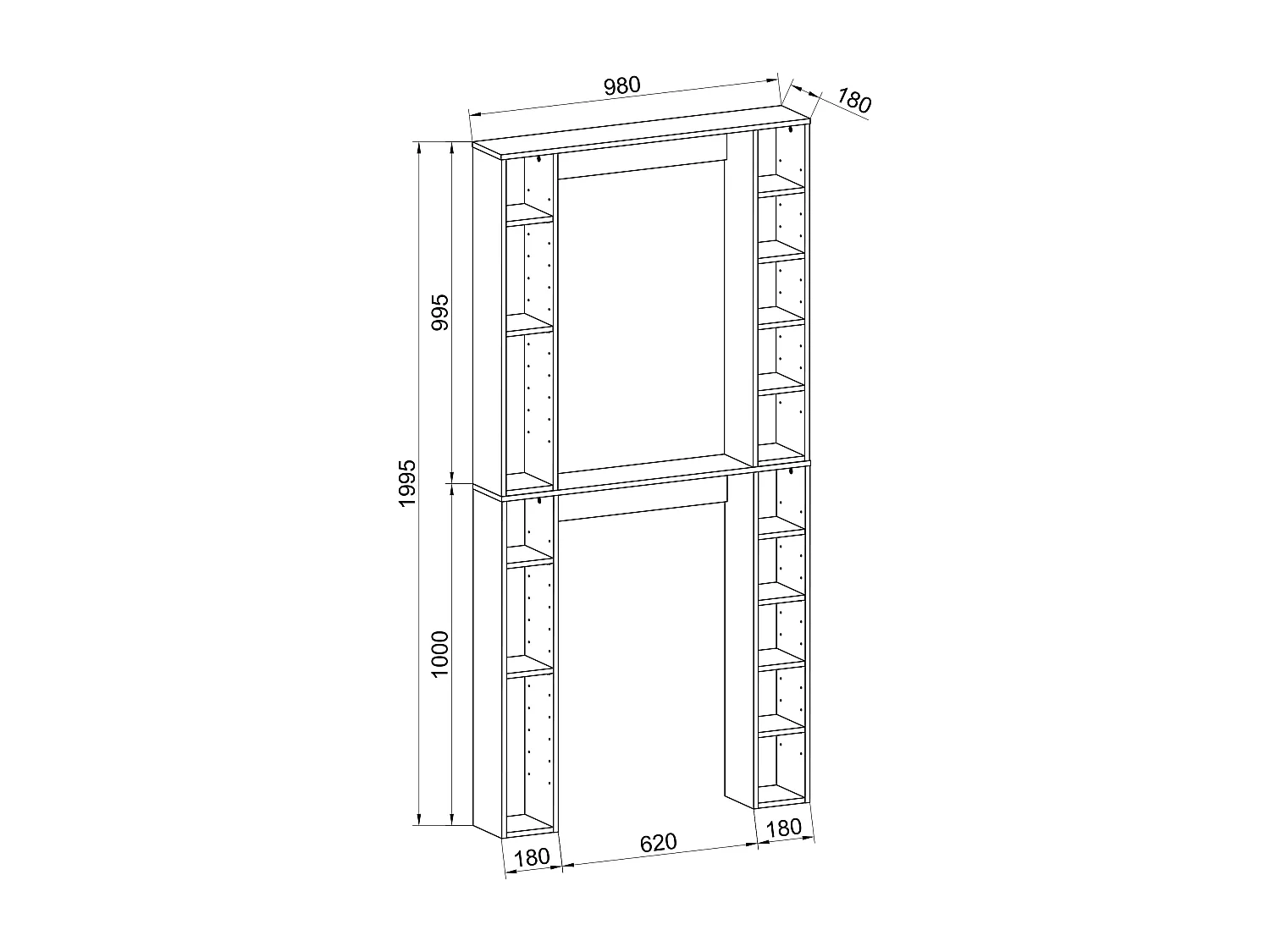 Bathroom furniture washing machine cabinet Tinoli white H. 200 x W. 98 x D. 18 cm