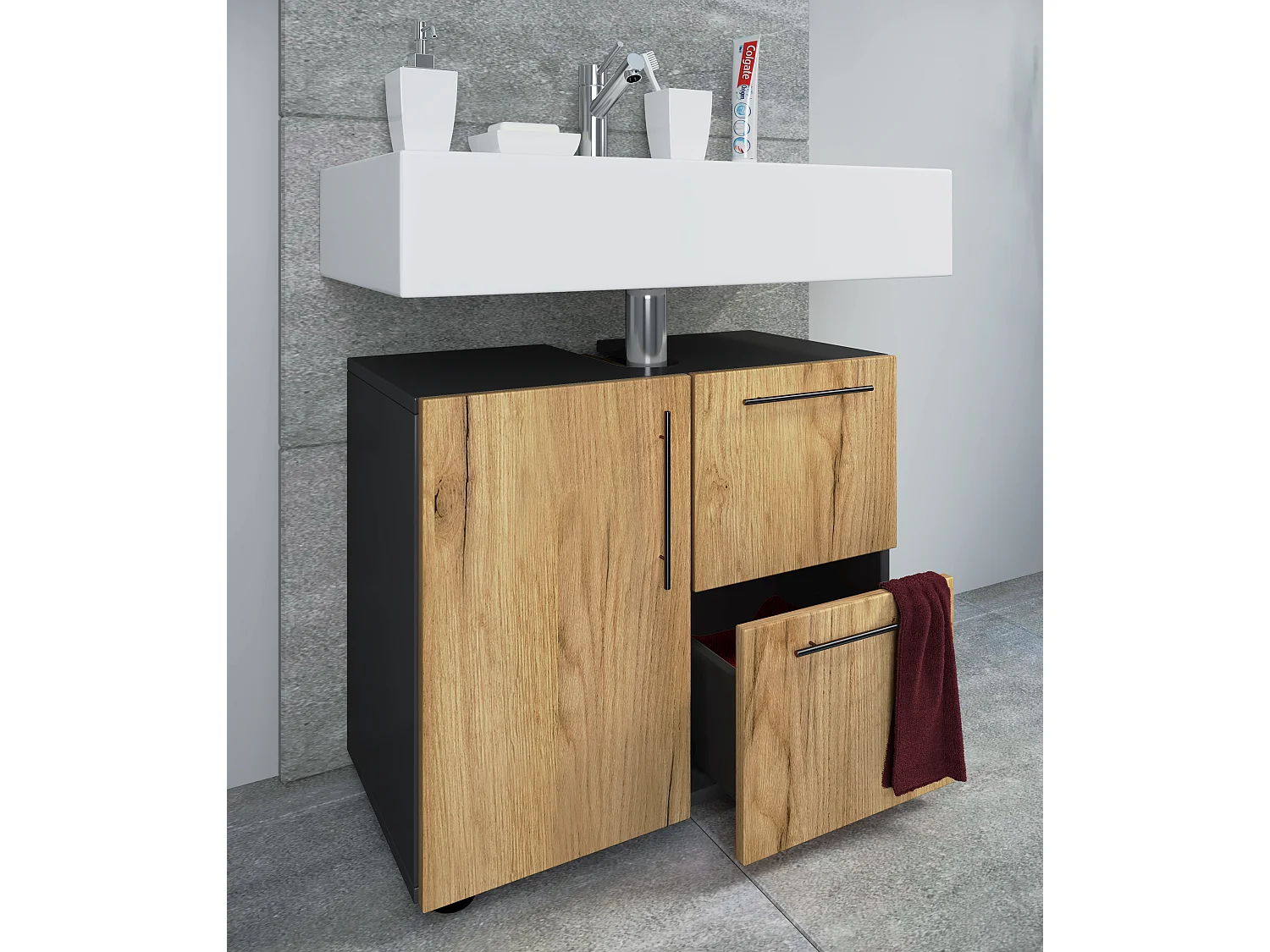 Armadio da bagno in legno Flandu cassetto