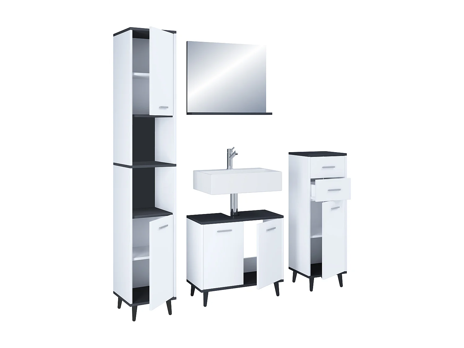 4-tlg. Komplett Badmöbel Badschrank Set Landos l