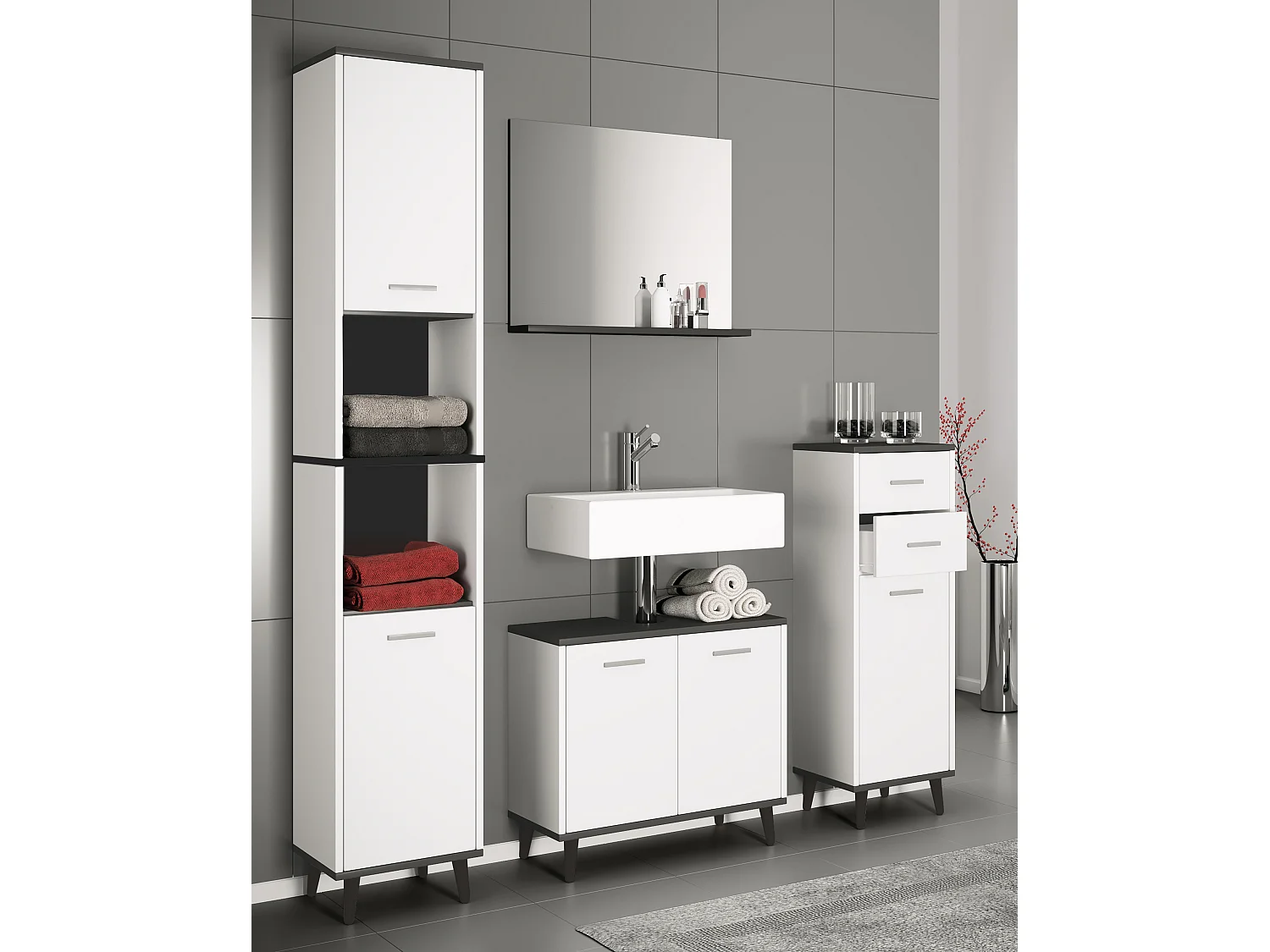 4-tlg. Komplett Badmöbel Badschrank Set Landos l