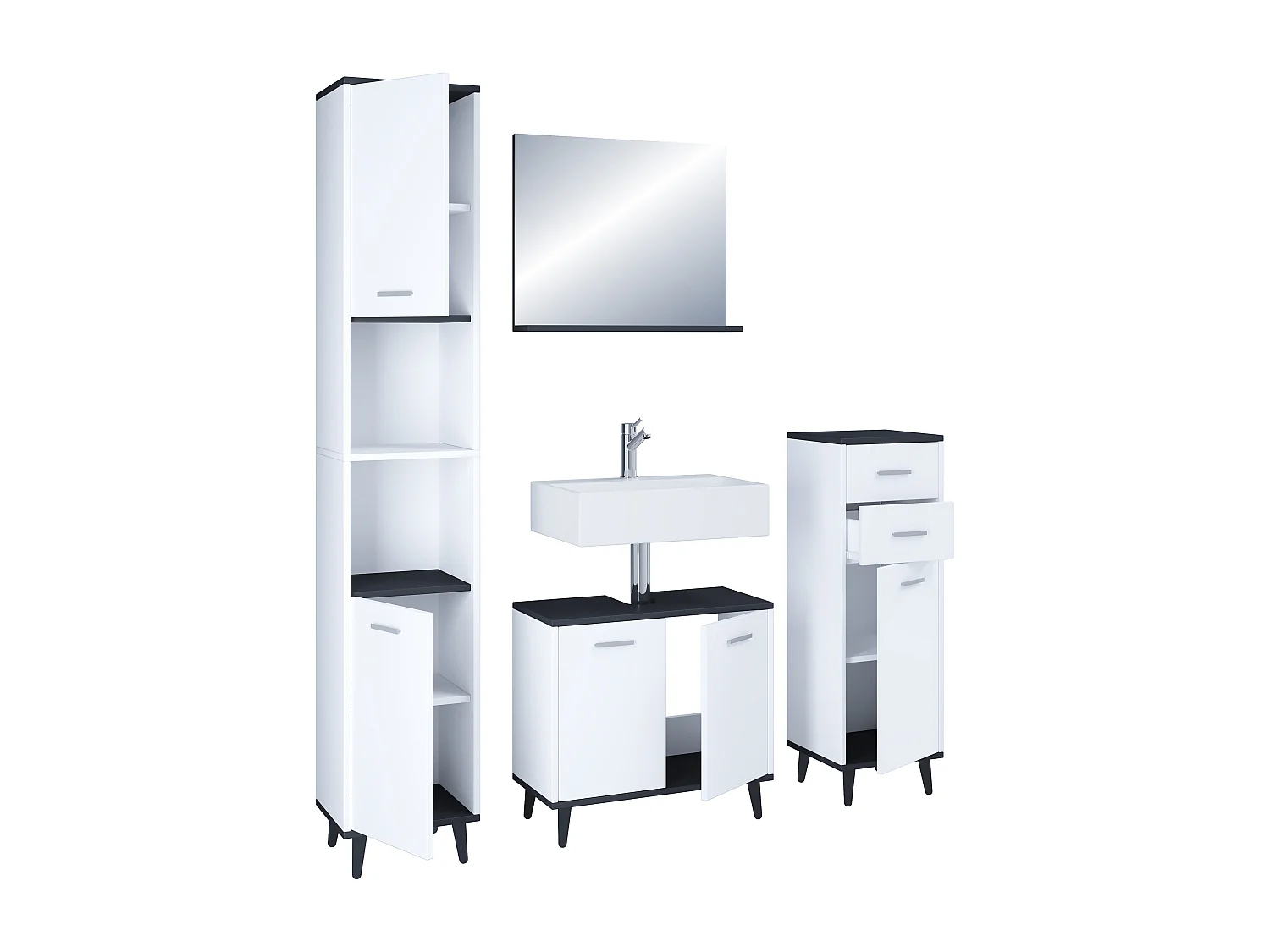 Bathroom furniture sets Landos White / Anthracite H. 181 x W. 124 x D. 28 cm