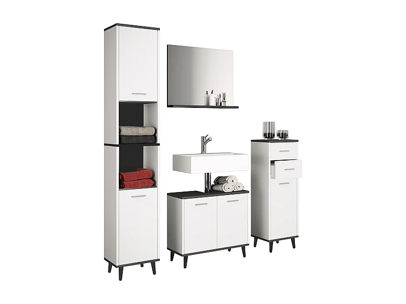 Bathroom furniture sets Landos White / Anthracite H. 181 x W. 124 x D. 28 cm