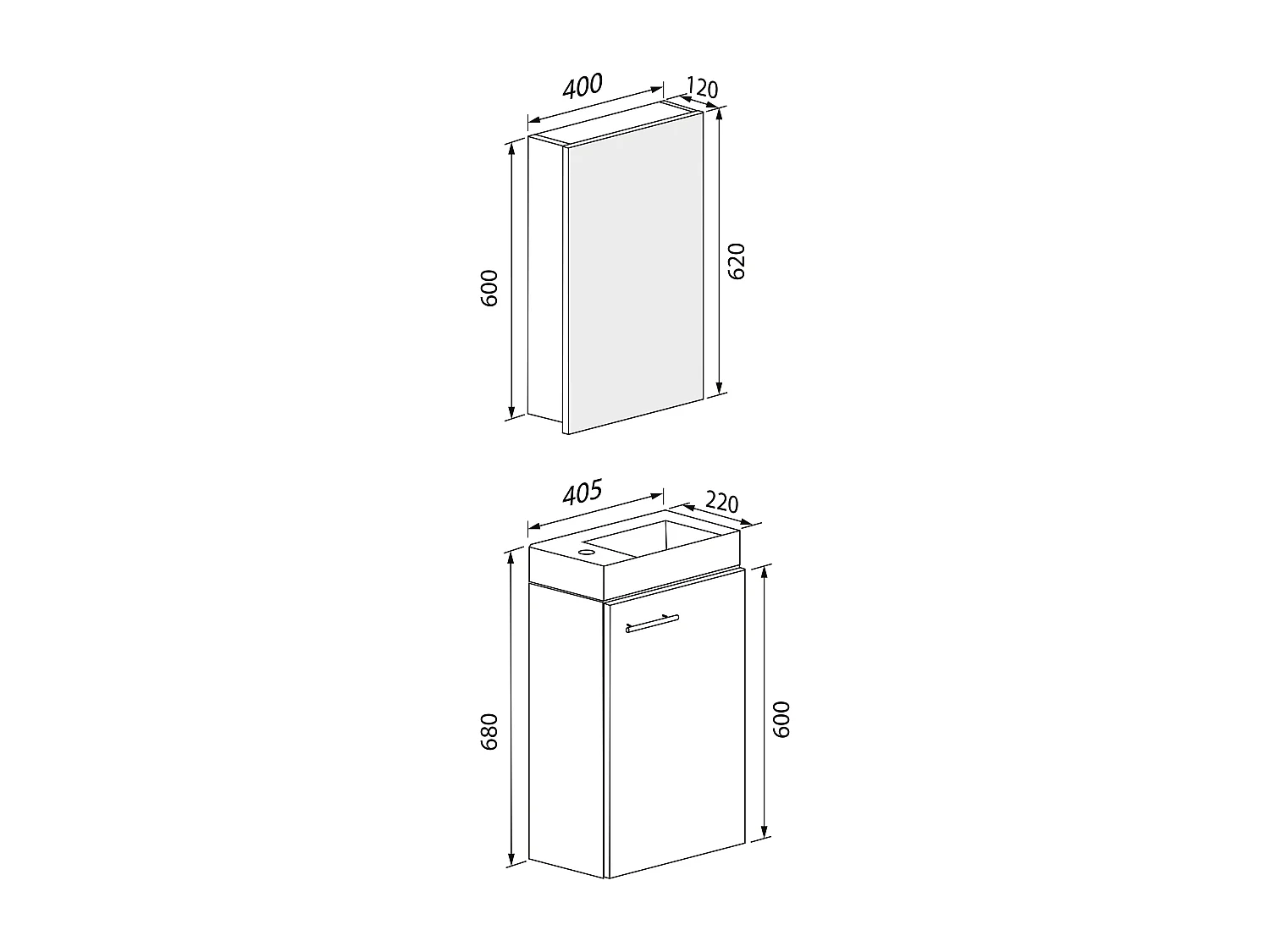 Bathroom furniture washbasin Slito Sonoma Oak H. 130 x W. 41 x D. 22 cm