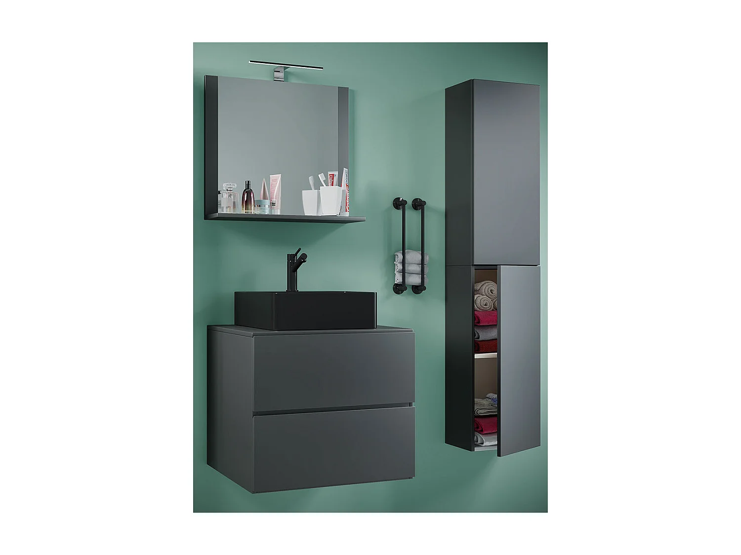 Bathroom furniture washbasin Lendas Anthracite H. 150 x W. 93 x D. 52 cm