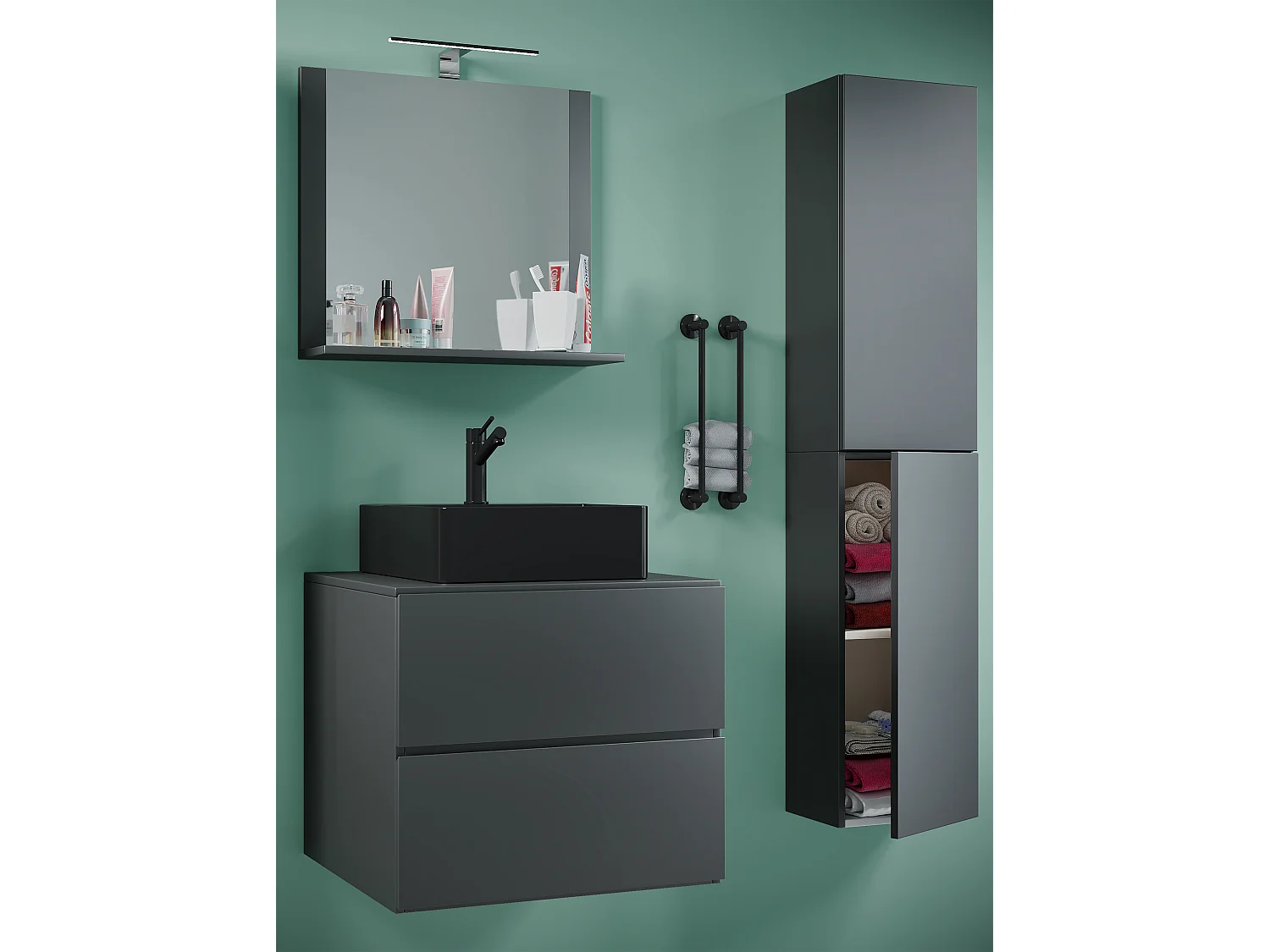 Bathroom furniture washbasin Lendas Anthracite H. 150 x W. 93 x D. 52 cm