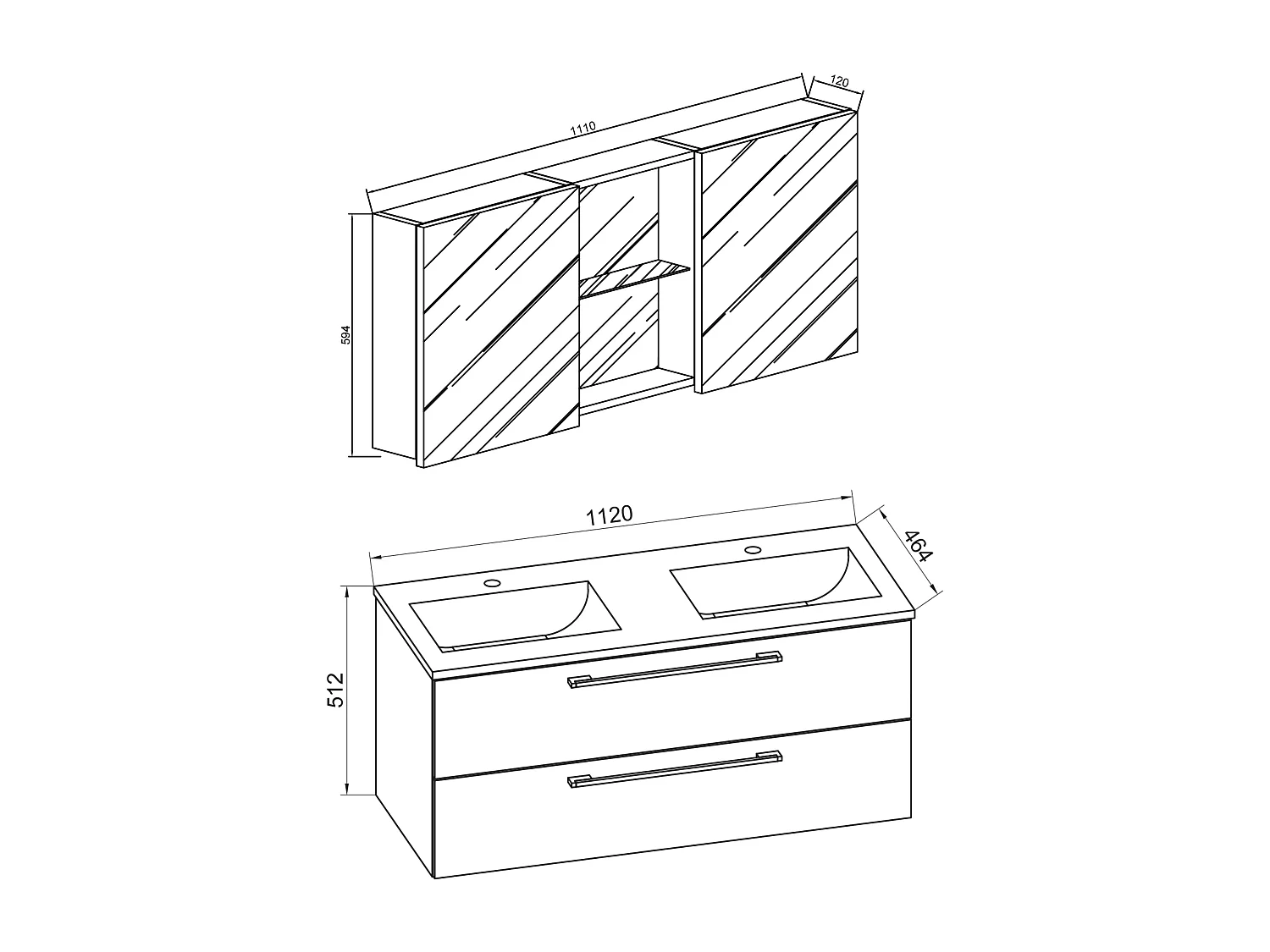 Bathroom furniture washbasin Budasi White H. 127 x W. 112 x D. 46 cm