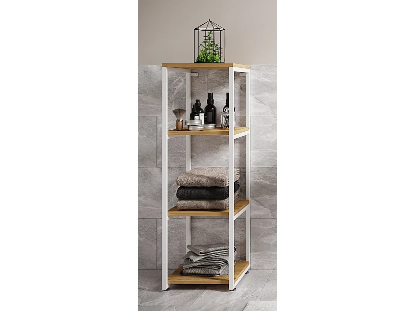 Bathroom furniture high cabinet Bitila White / Honey oak H. 112 x W. 35 x D. 35 cm