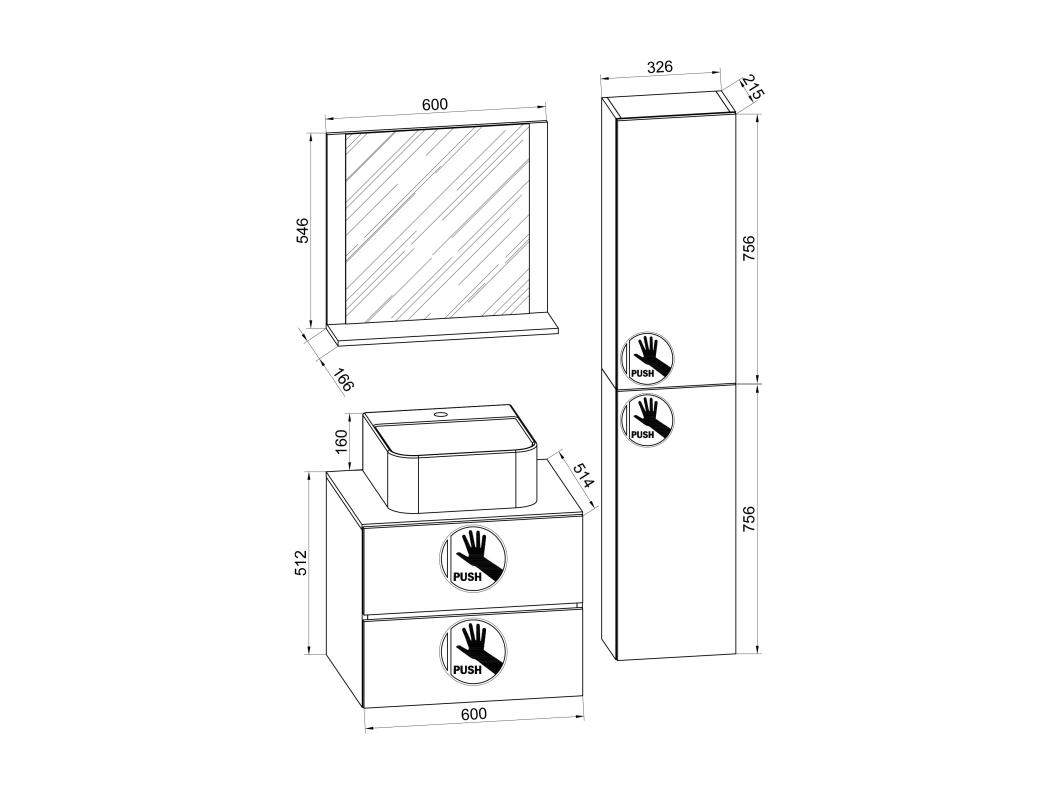 4-delige wastafel badkamermeubel Lendas 60 cm L